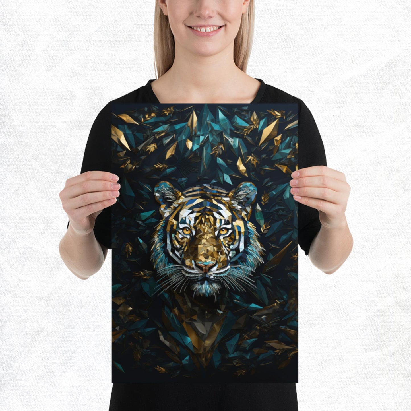 Blue Gold Tiger Paper Poster