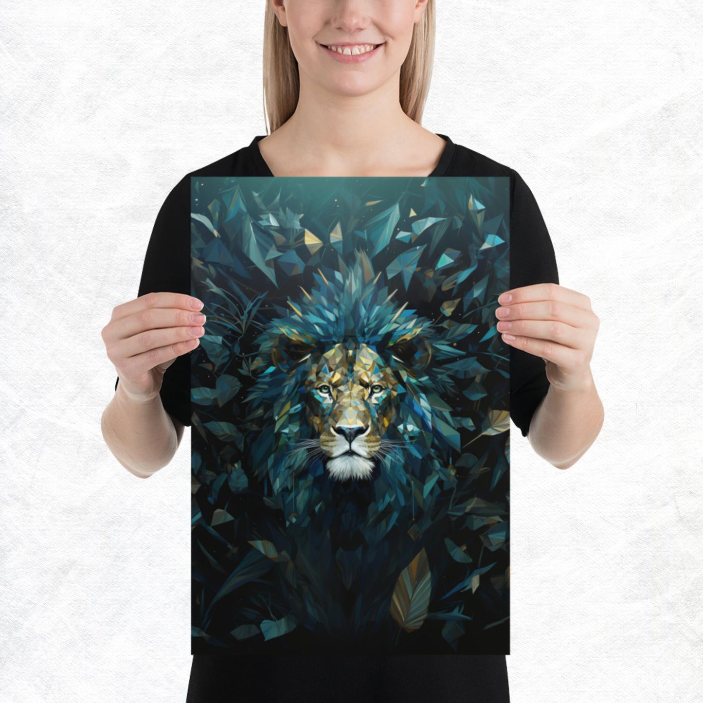 Blue Gold Lion Paper Poster