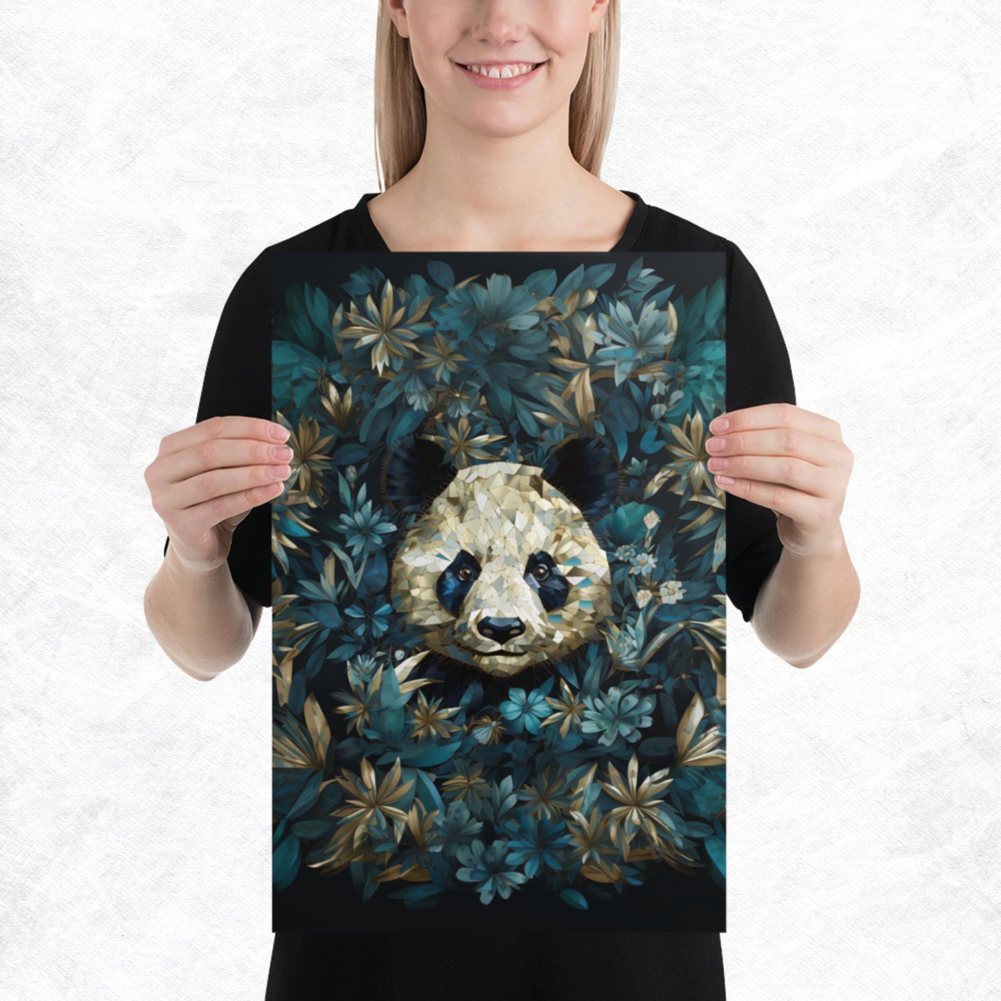 Blue Gold Panda Paper Poster