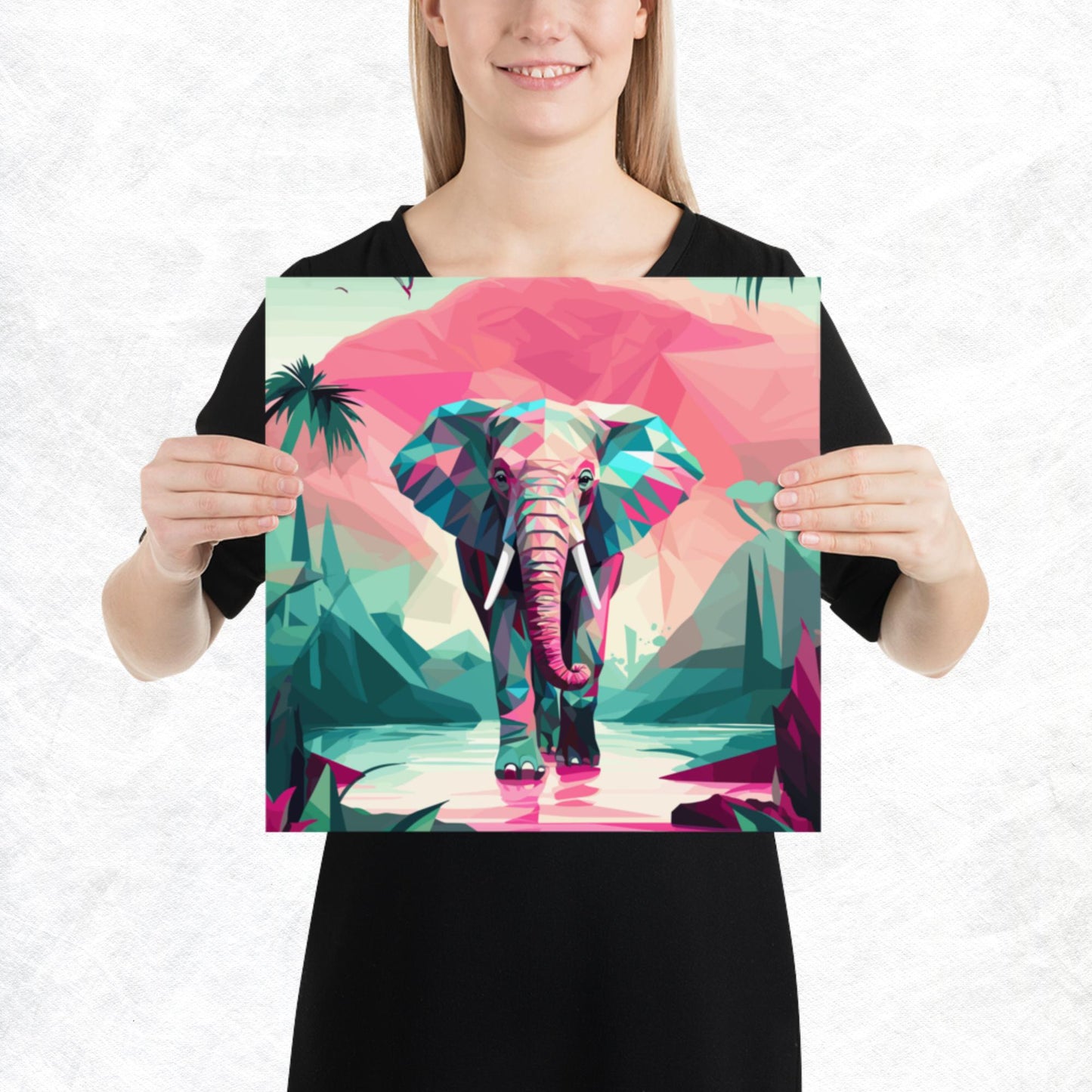 Green and Pink Elephant Paper Poster