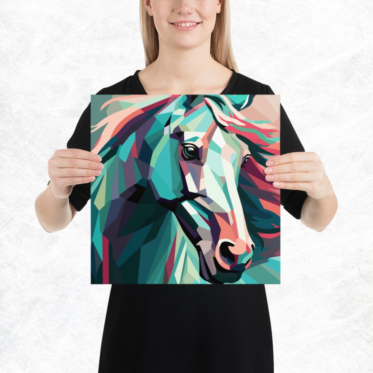Green and Pink Horse Paper Poster