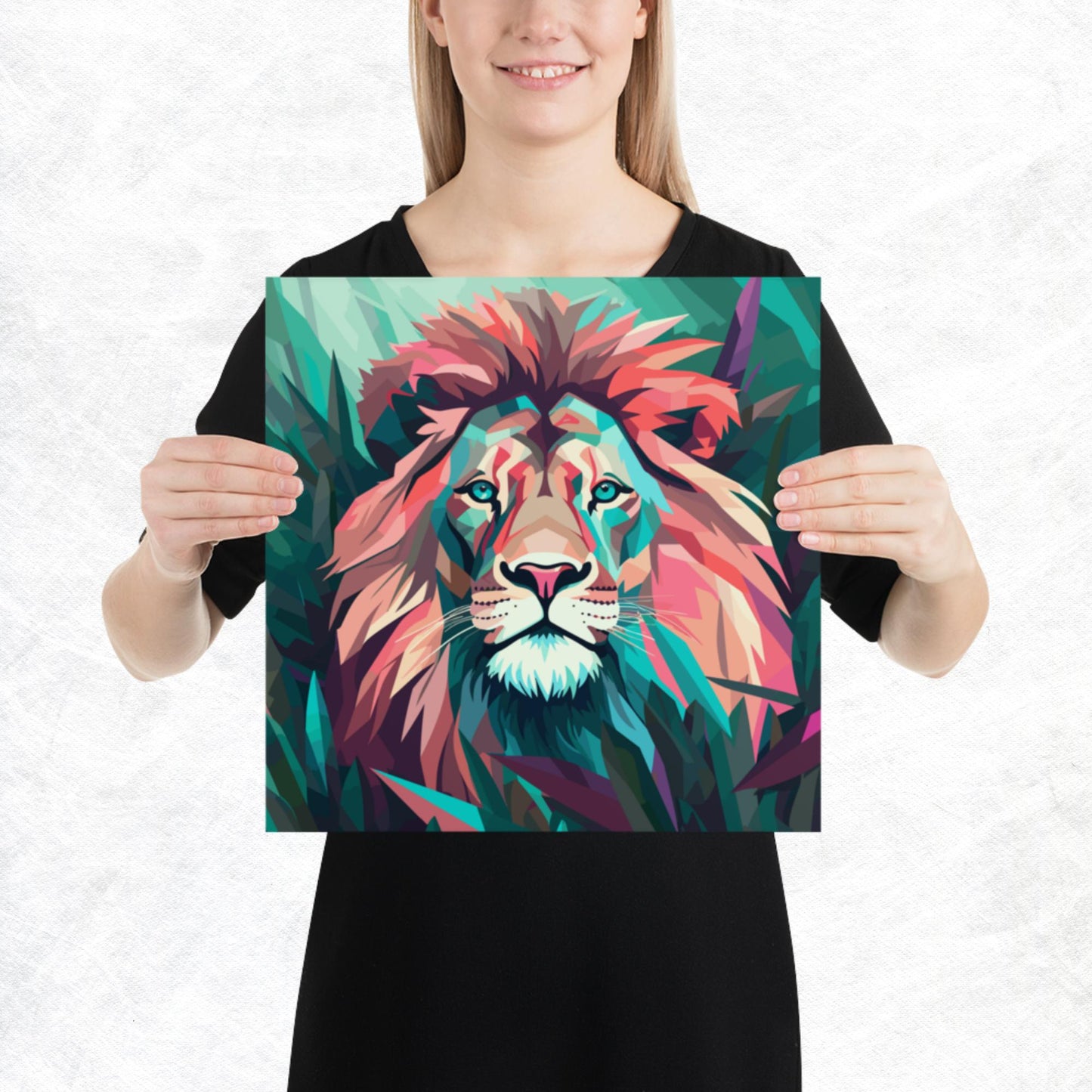 Green and Pink Lion Paper Poster