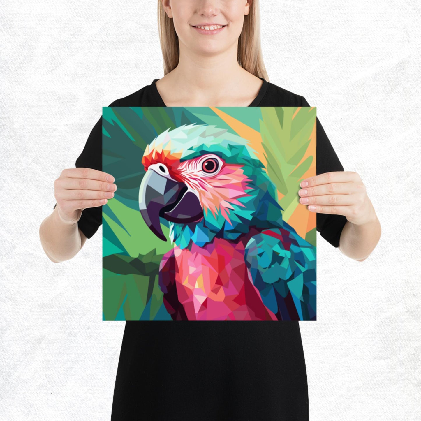 Green and Pink Parrot Paper Poster