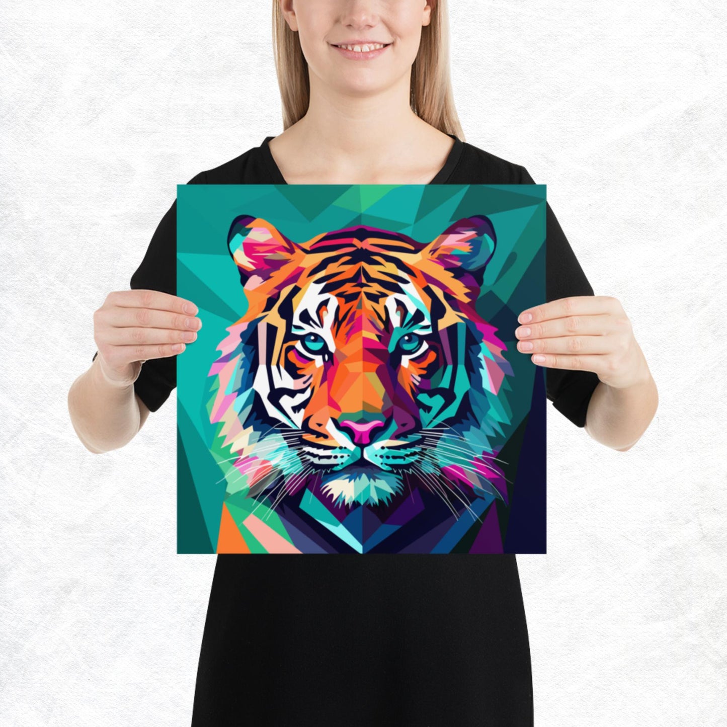 Green and Pink Tiger Paper Poster