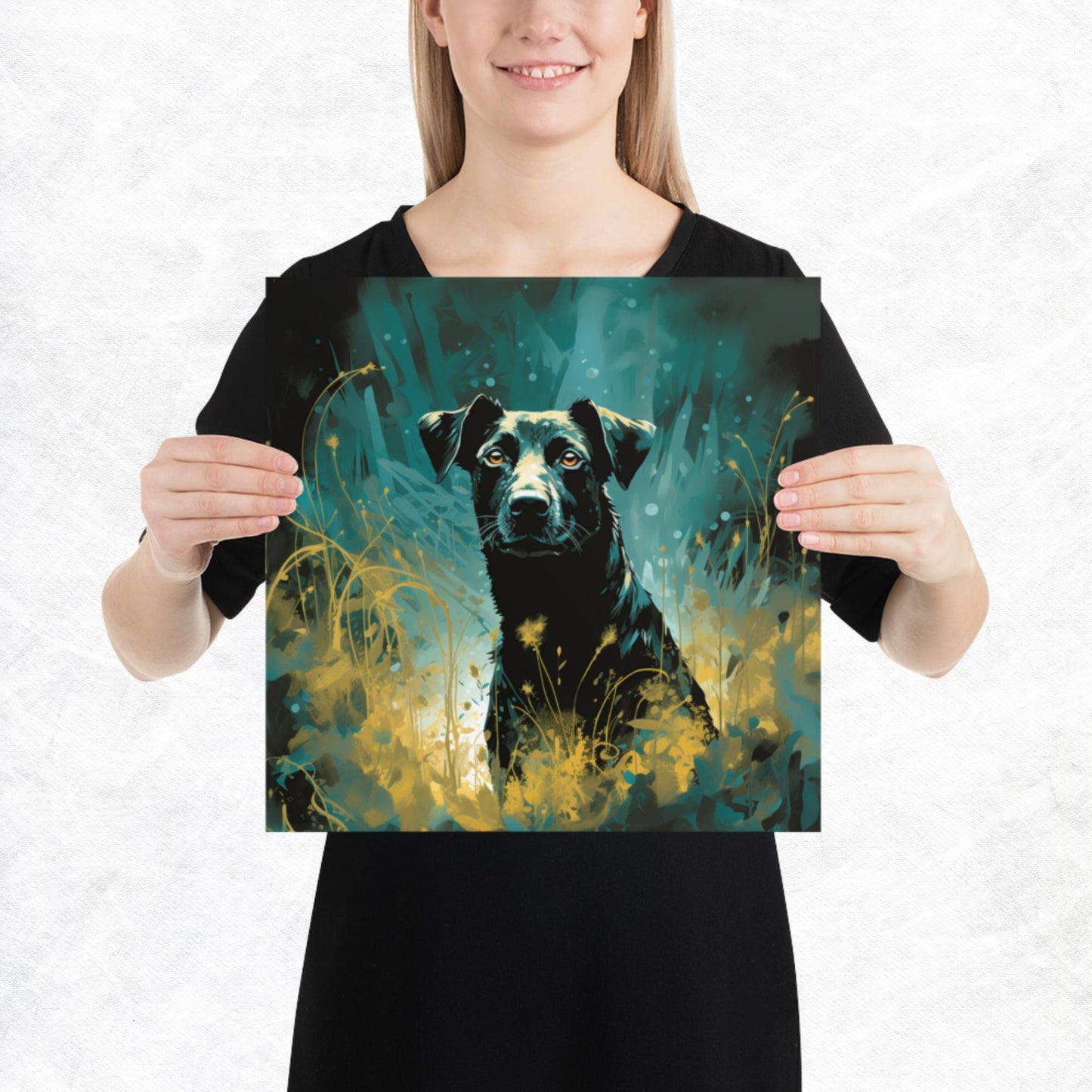 Dark Turquoise Dog Paper Poster