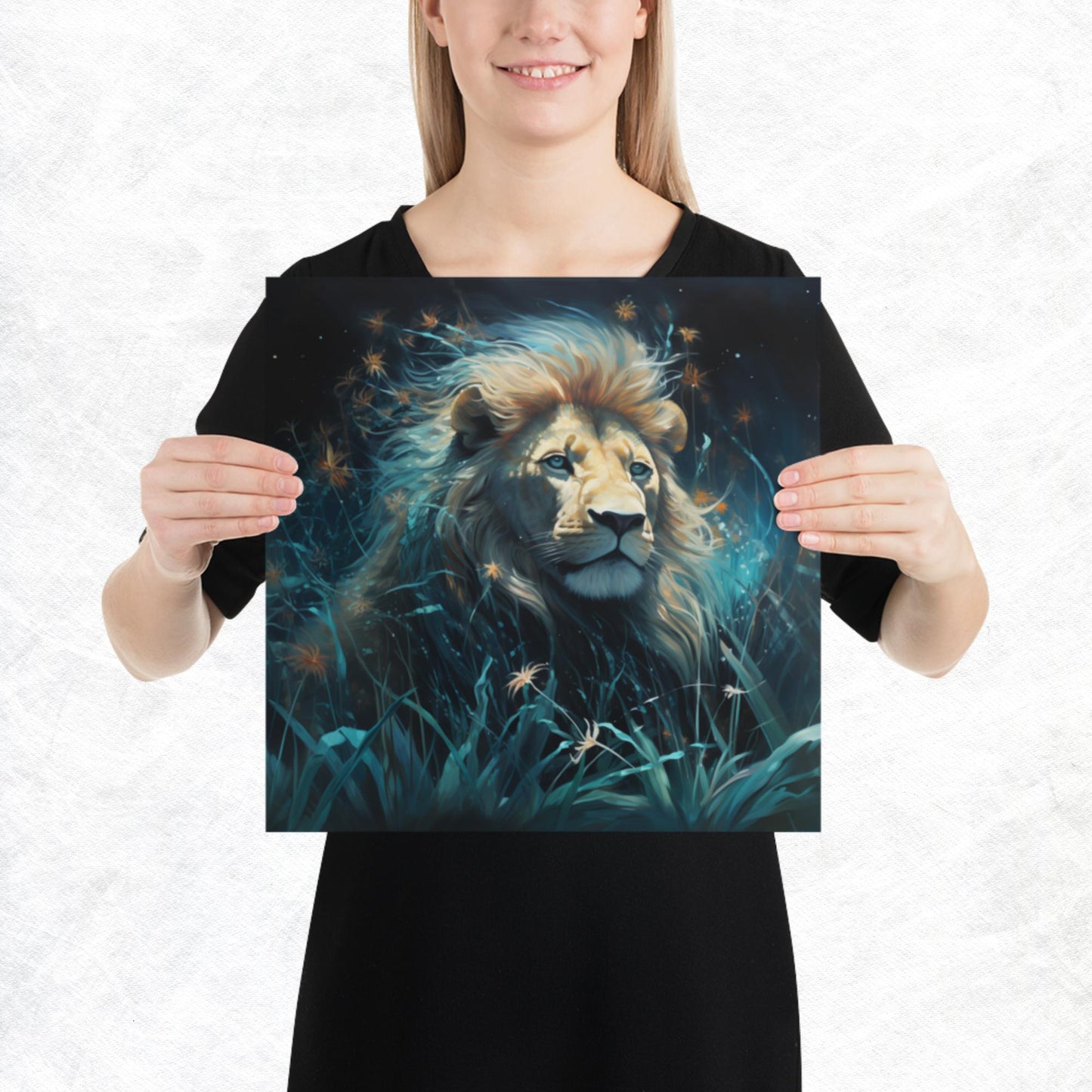 Dark Turquoise Lion Paper Poster