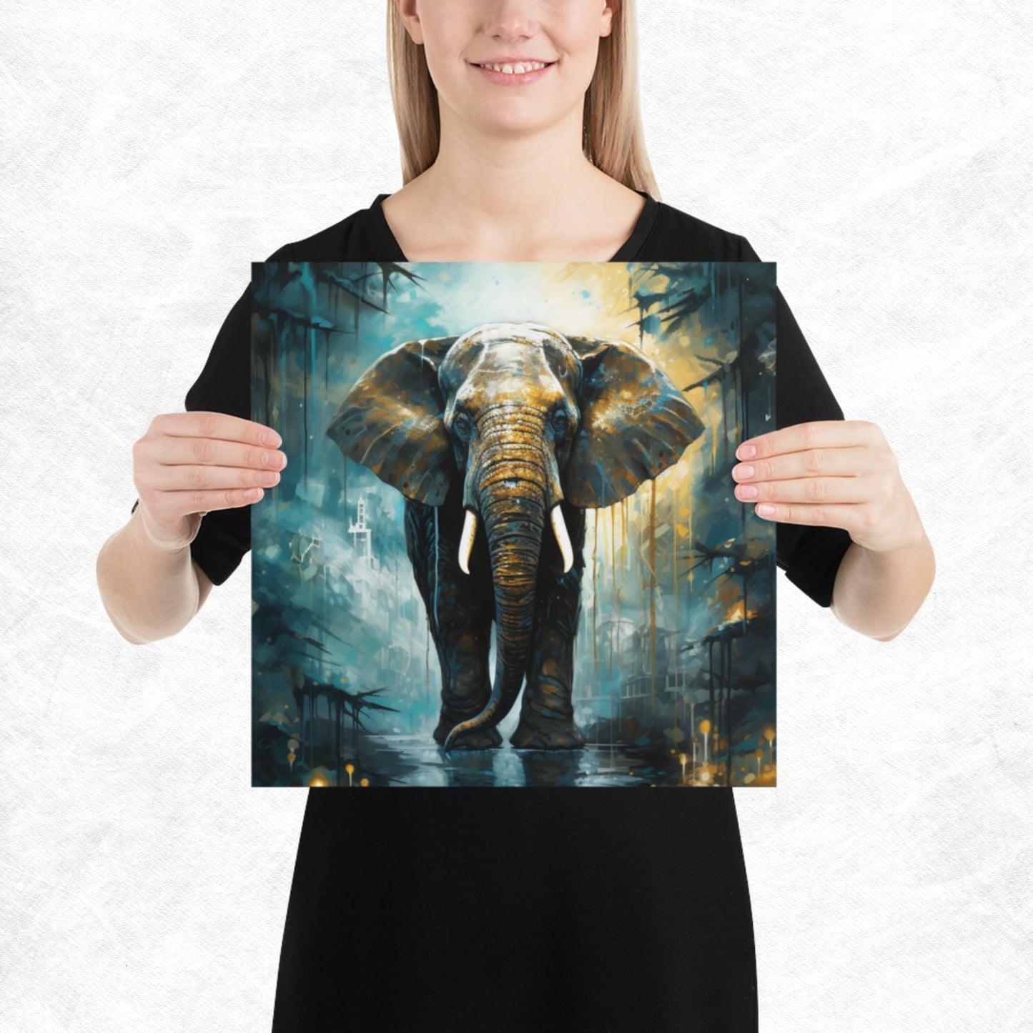 Dark Turquoise Elephant Paper Poster