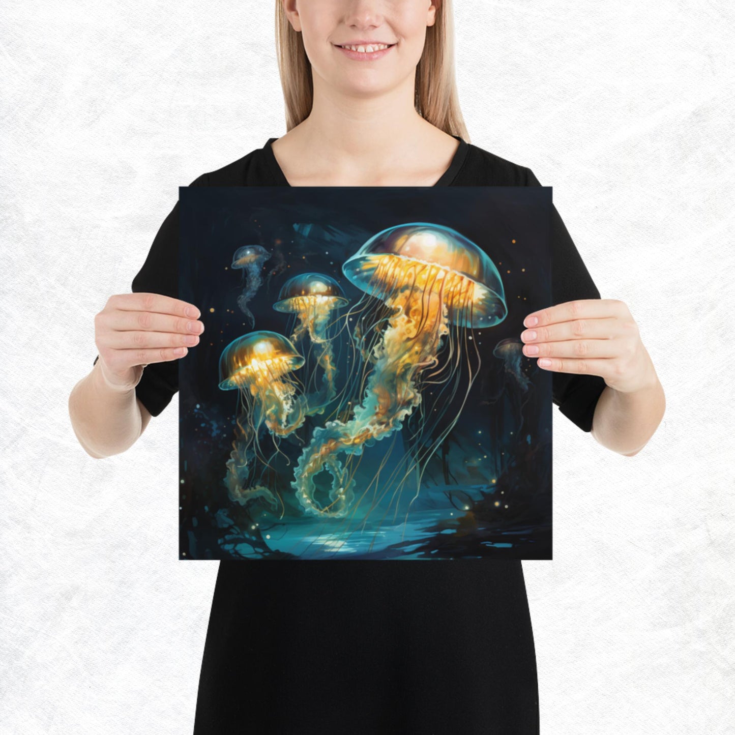 Dark Turquoise Jellyfish Paper Poster