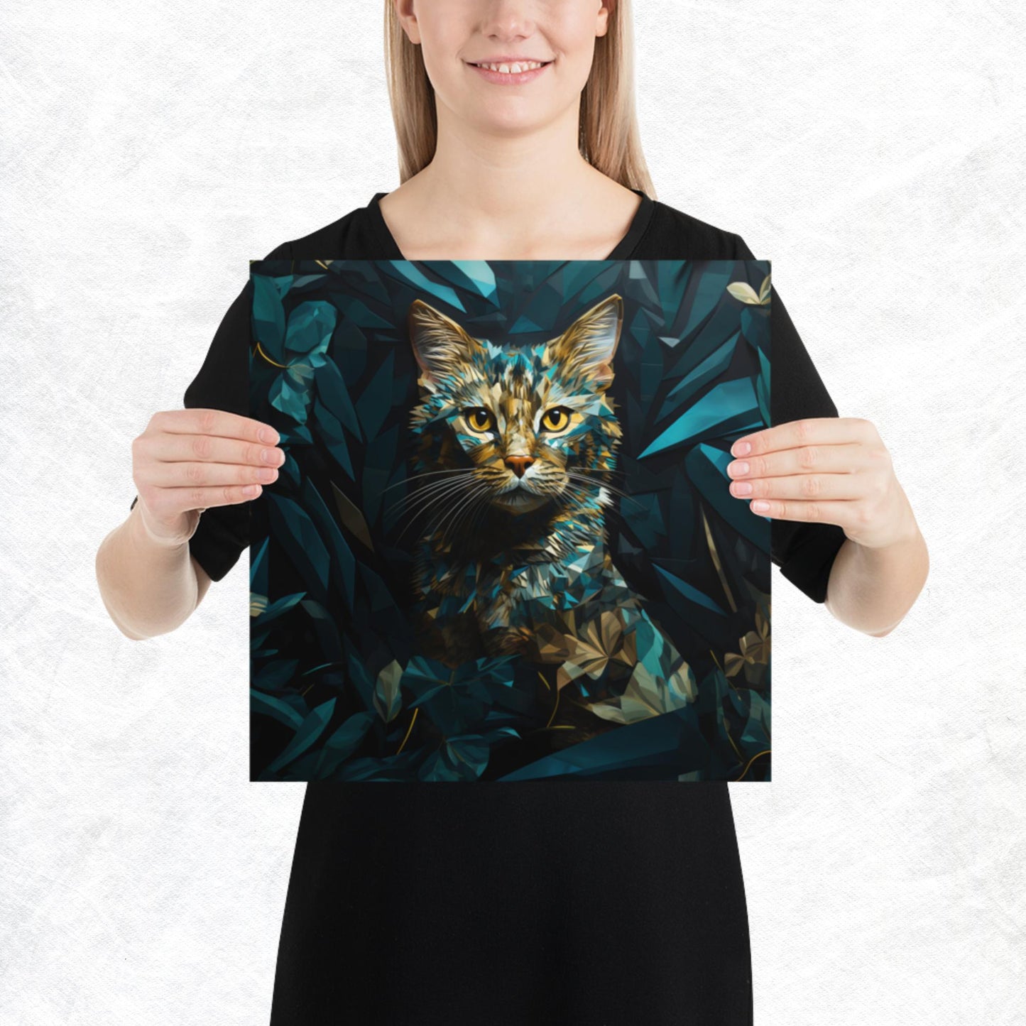 Blue Gold Cat Paper Poster