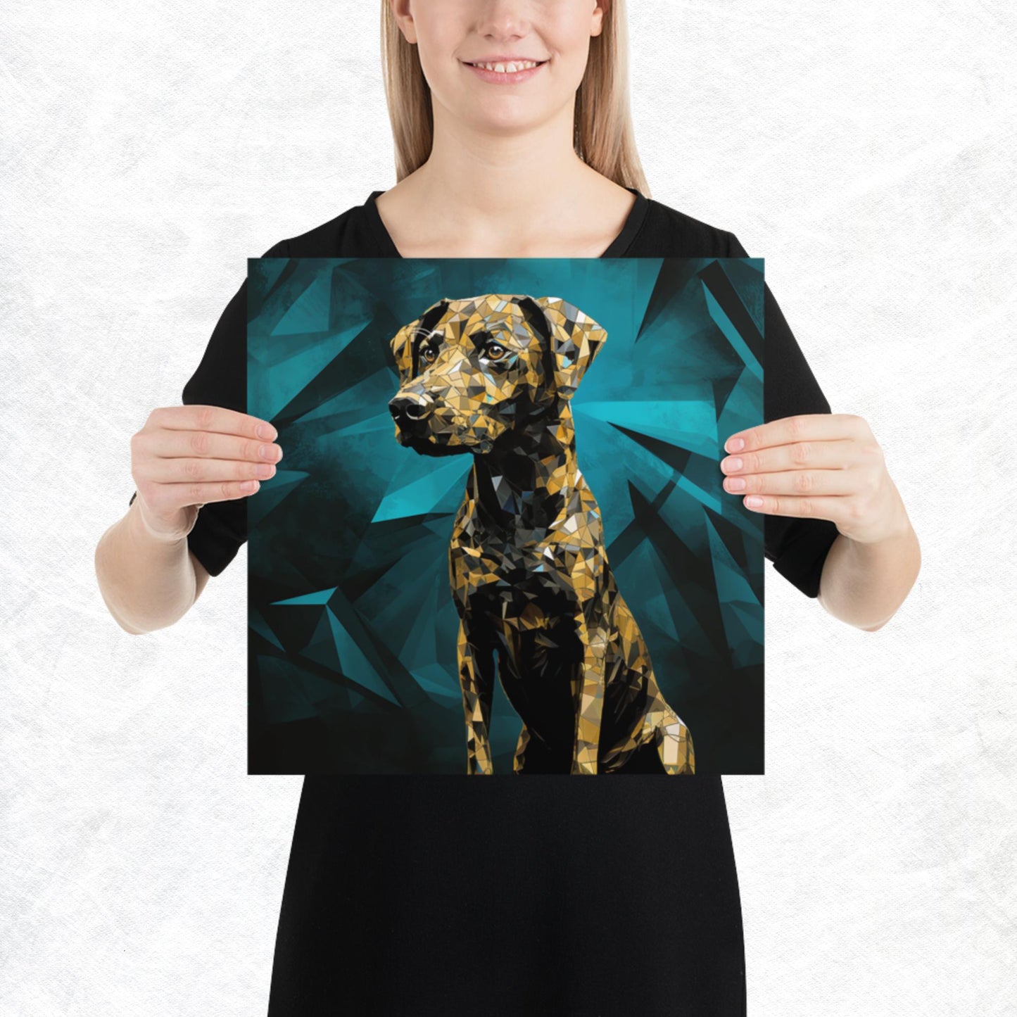 Blue Gold Dog Paper Poster