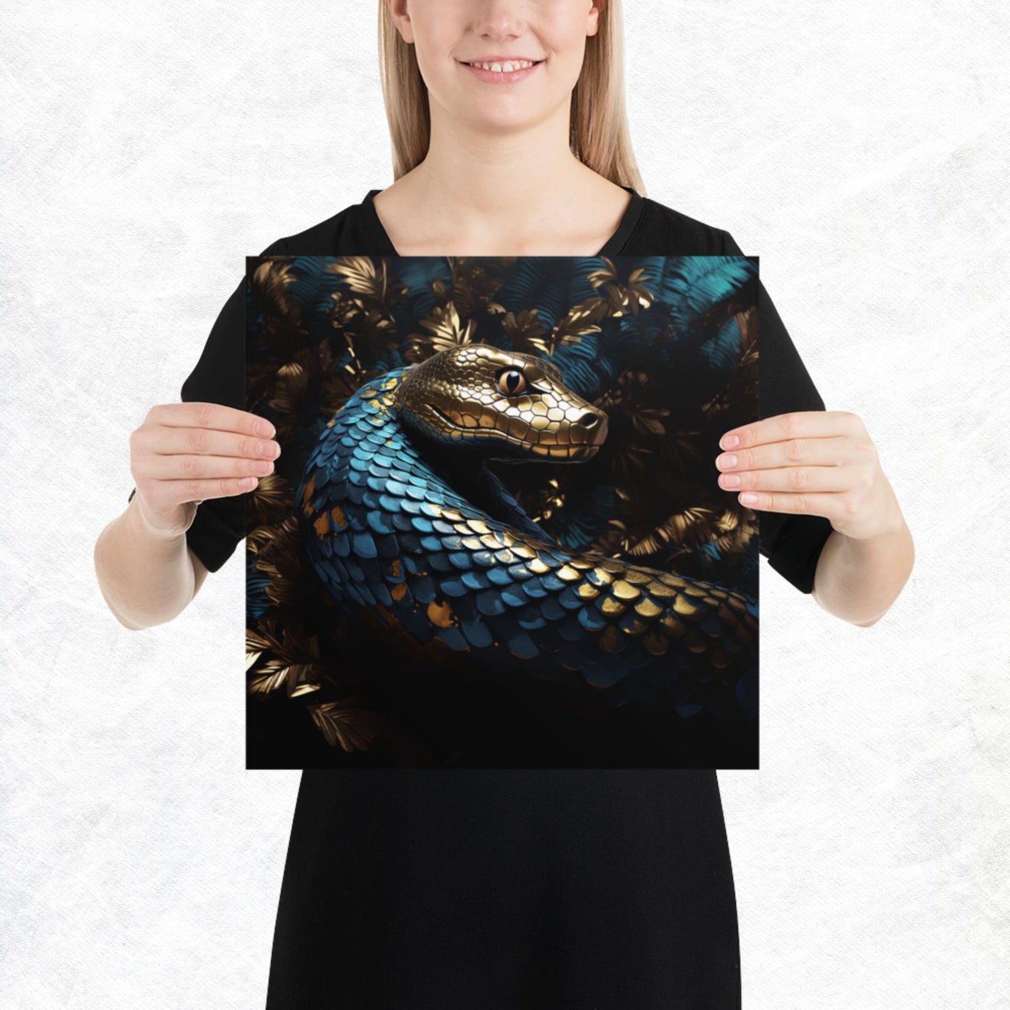 Blue Gold Snake Paper Poster