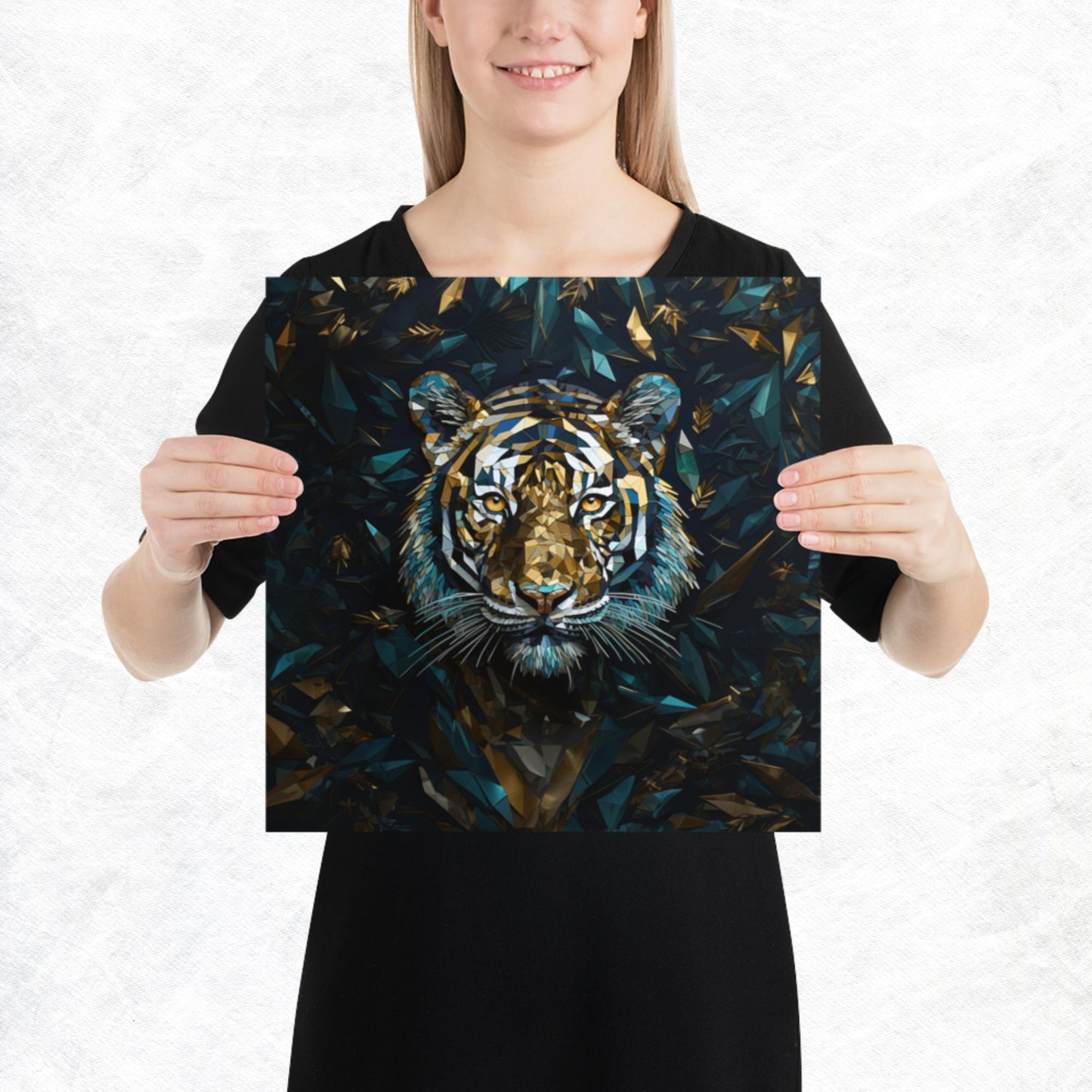 Blue Gold Tiger Paper Poster