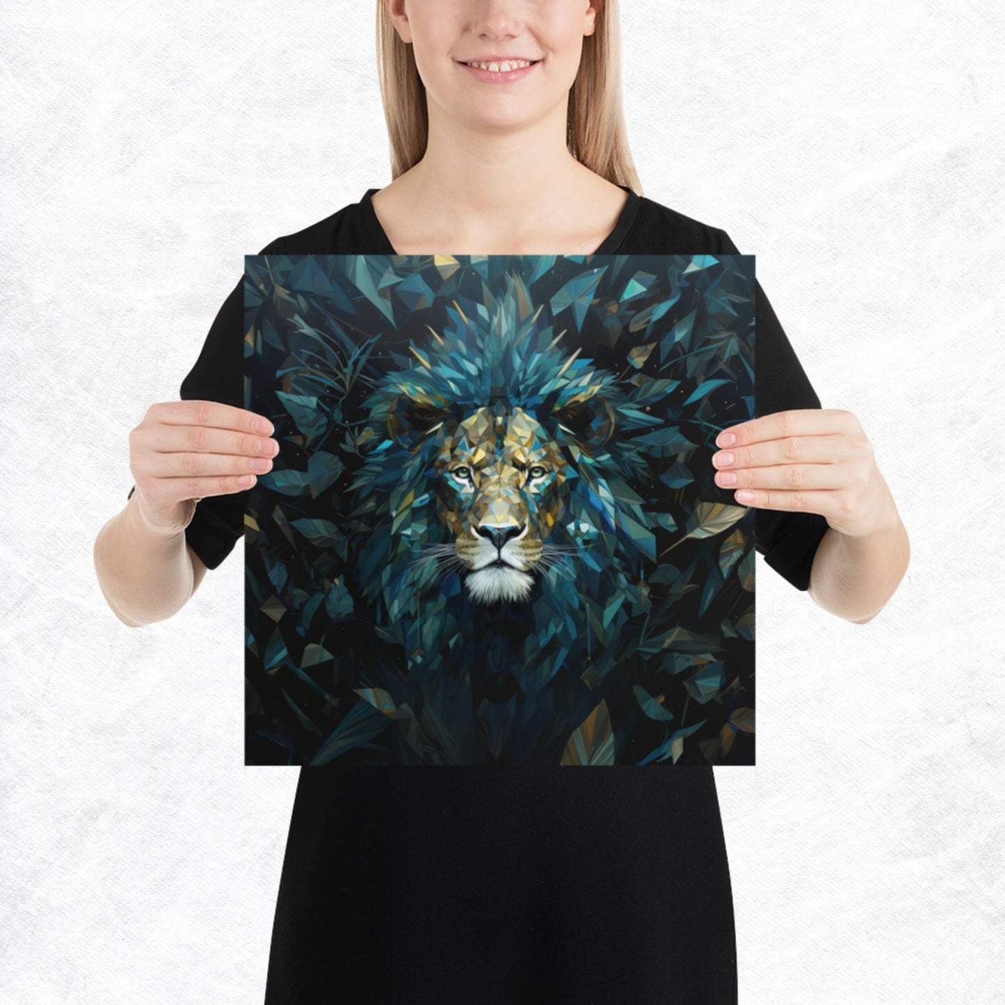 Blue Gold Lion Paper Poster