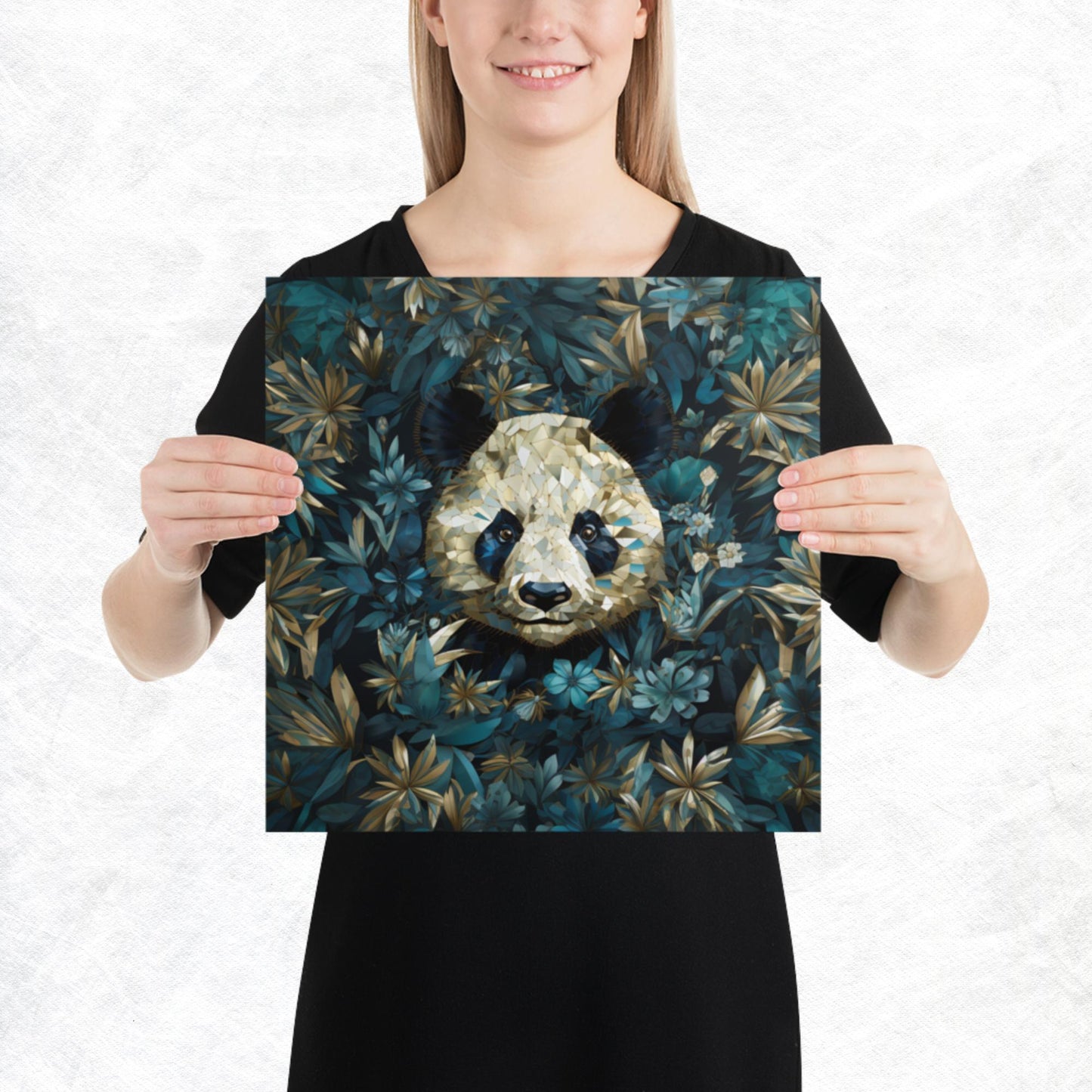 Blue Gold Panda Paper Poster