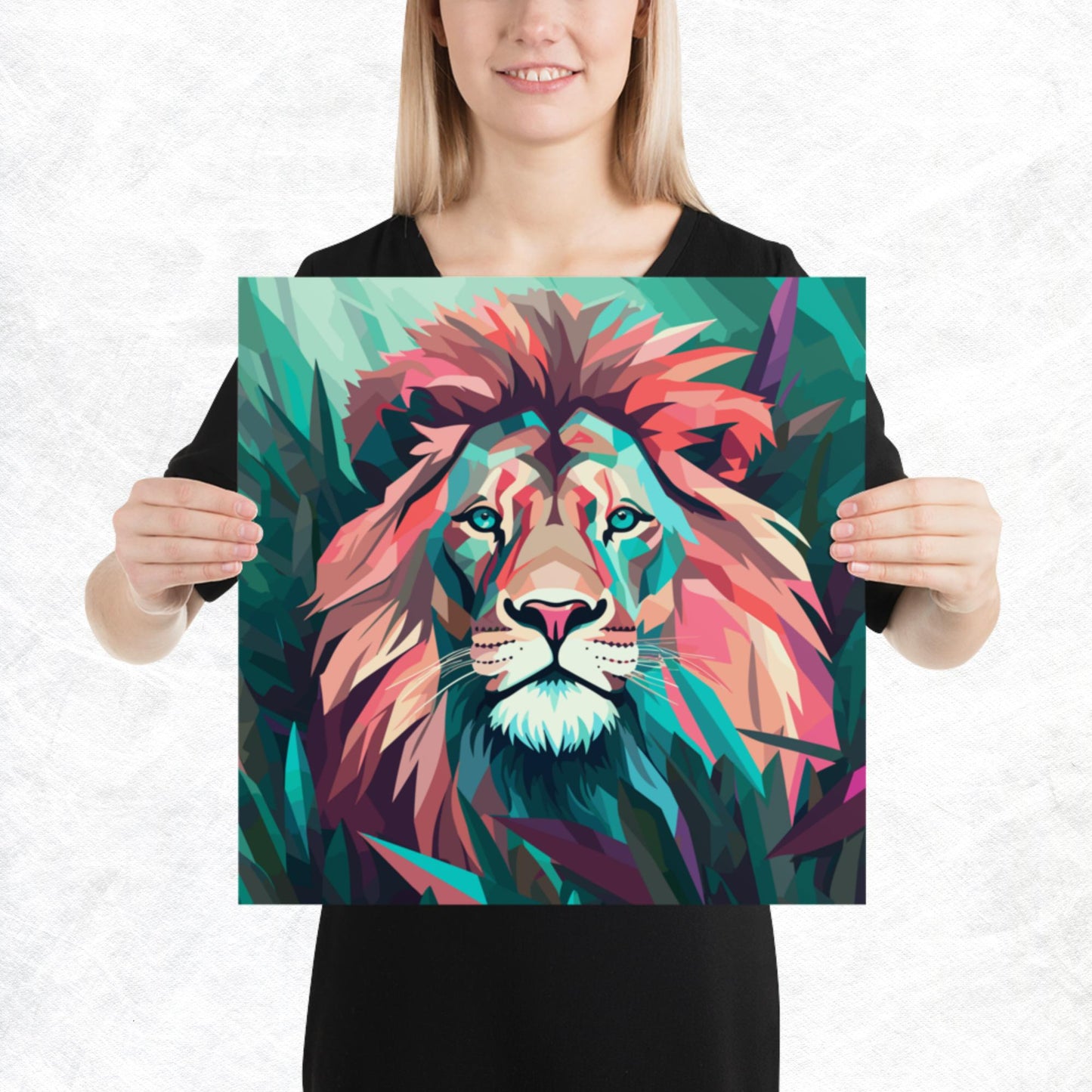 Green and Pink Lion Paper Poster
