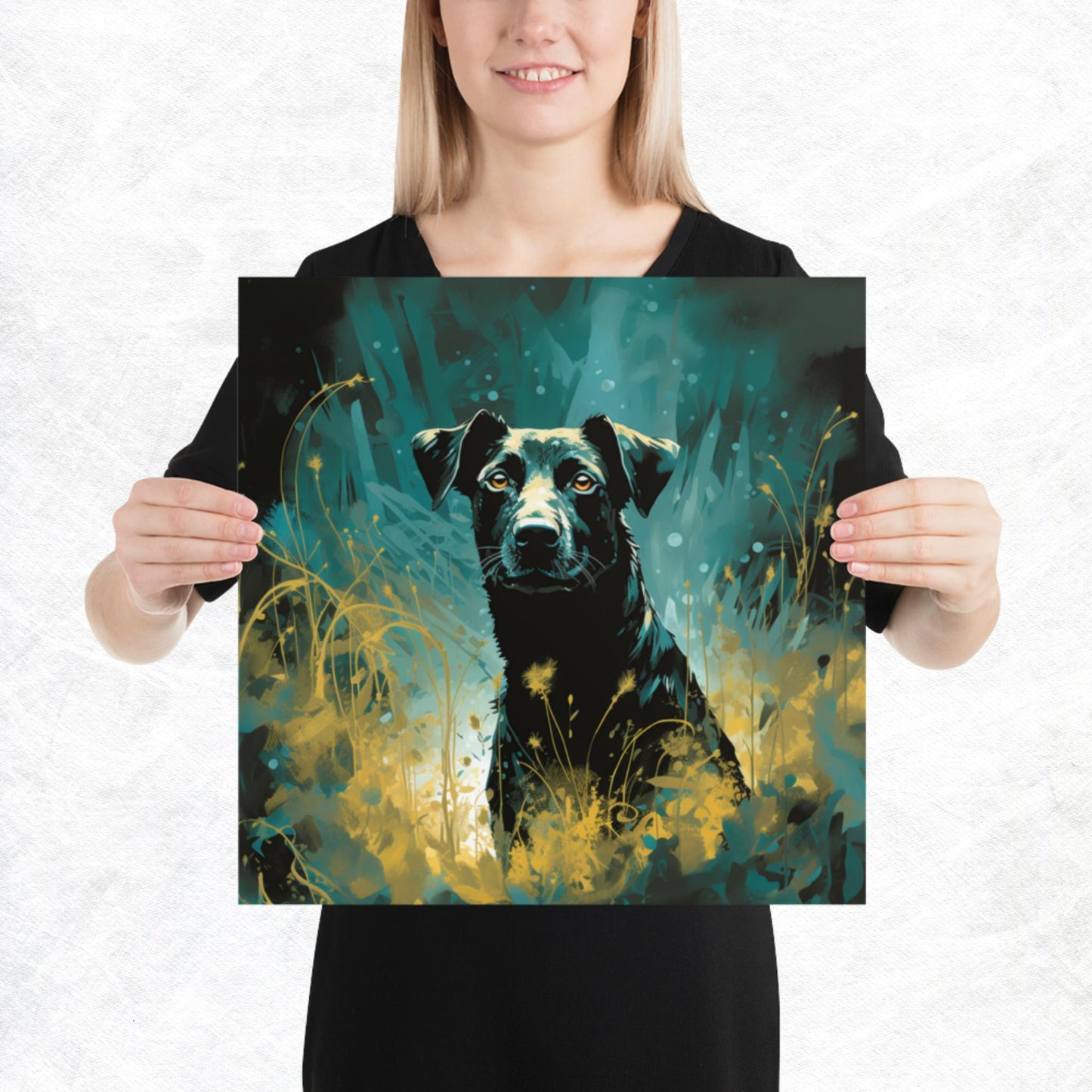 Dark Turquoise Dog Paper Poster