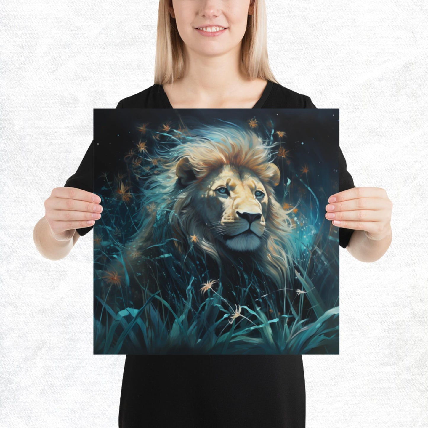 Dark Turquoise Lion Paper Poster