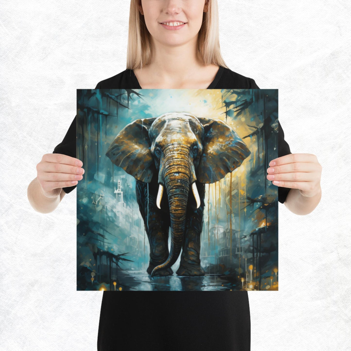 Dark Turquoise Elephant Paper Poster