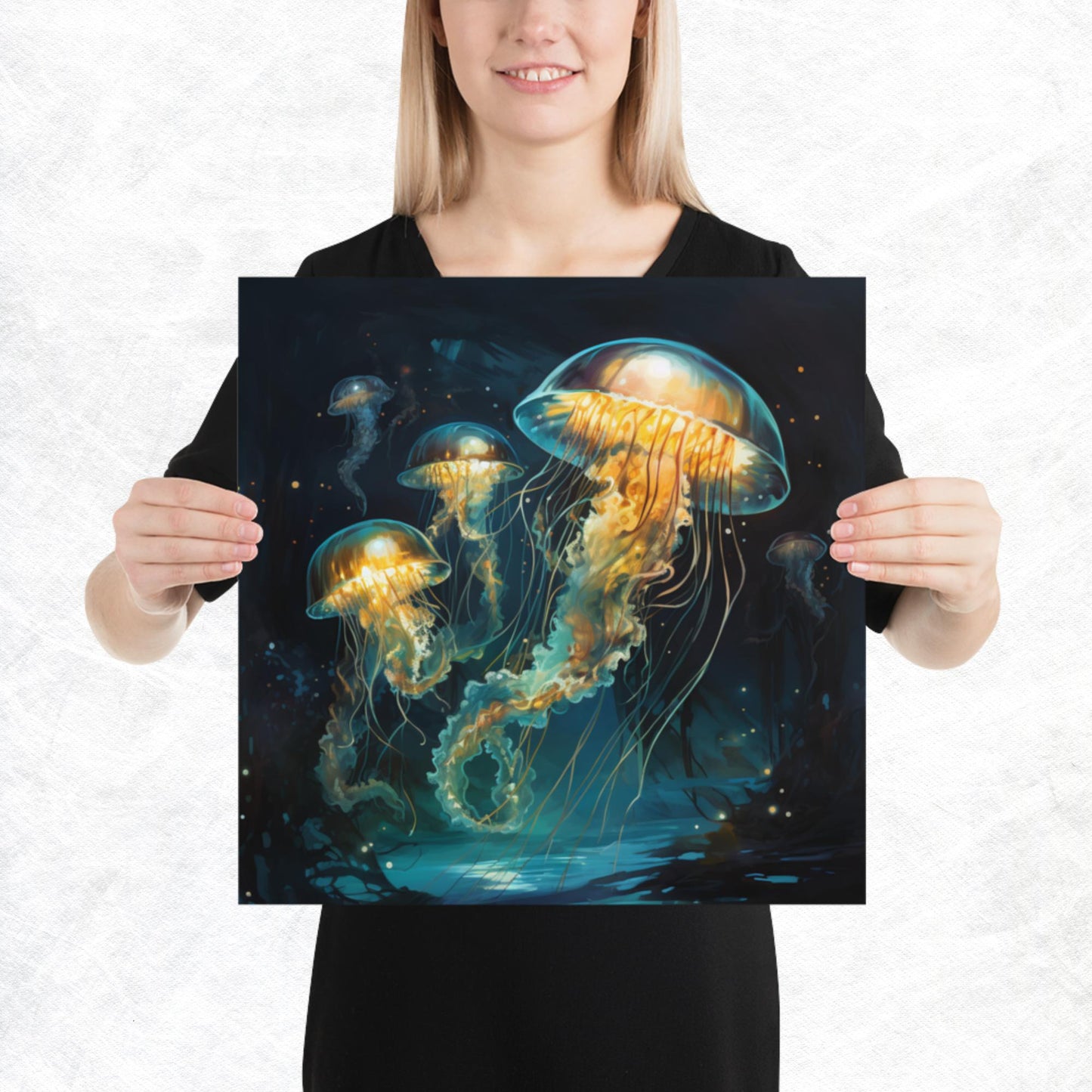 Dark Turquoise Jellyfish Paper Poster