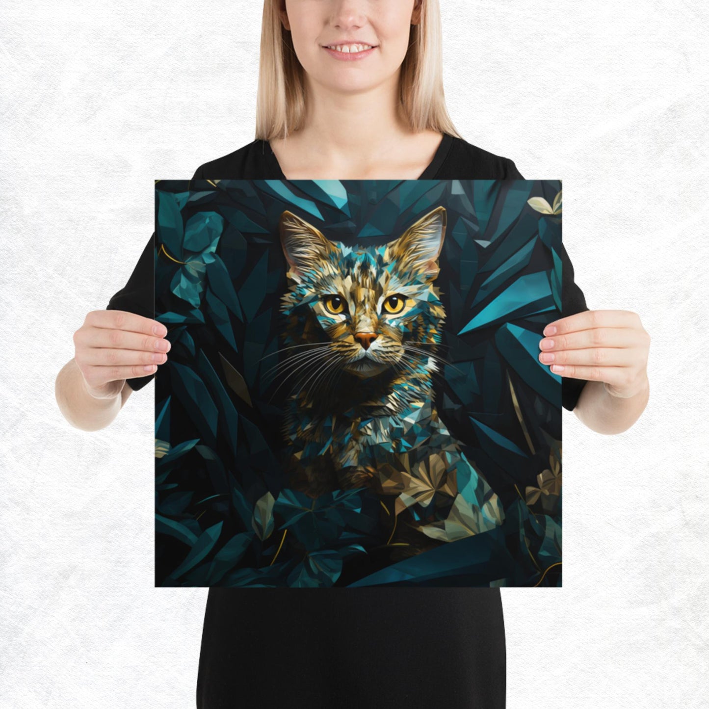 Blue Gold Cat Paper Poster