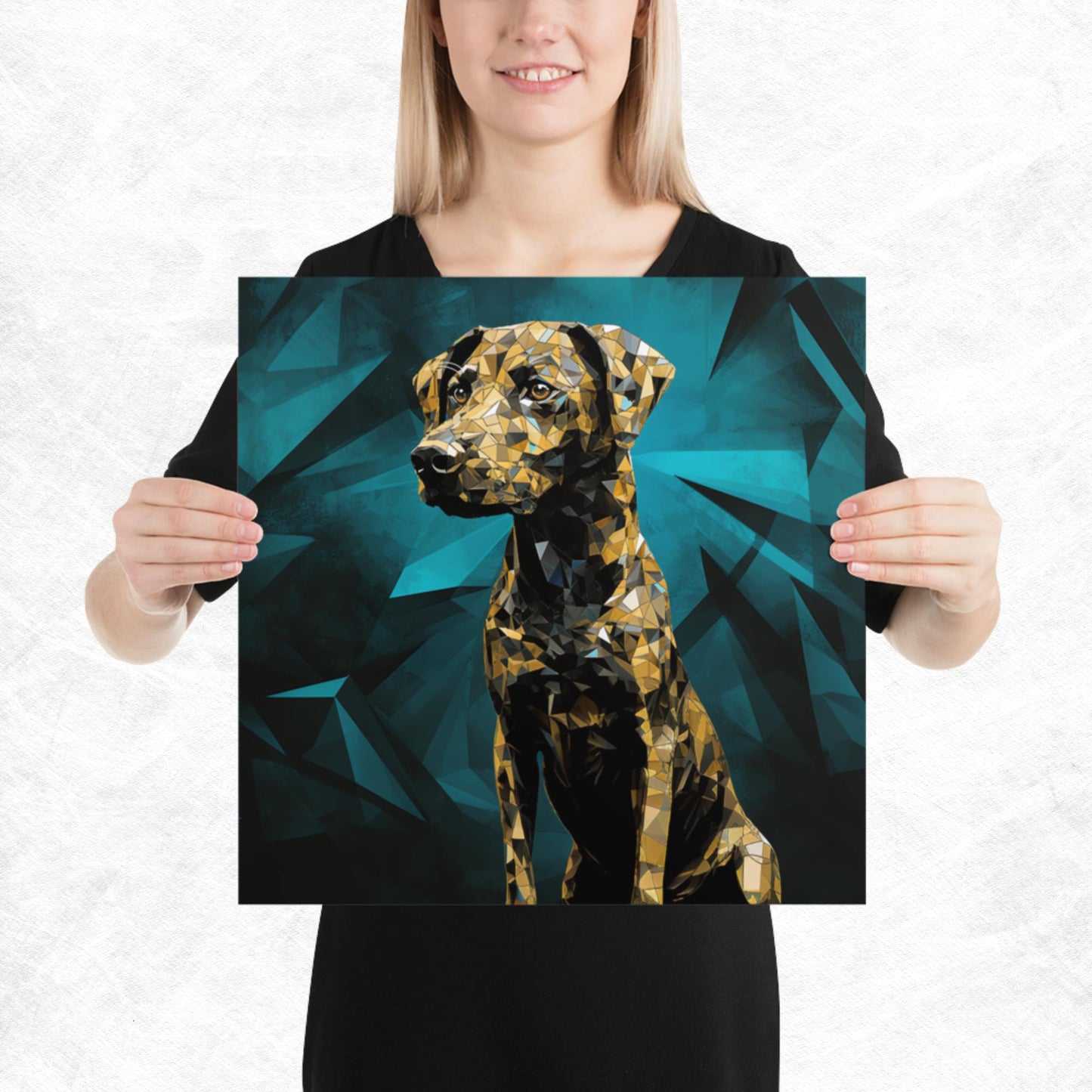 Blue Gold Dog Paper Poster