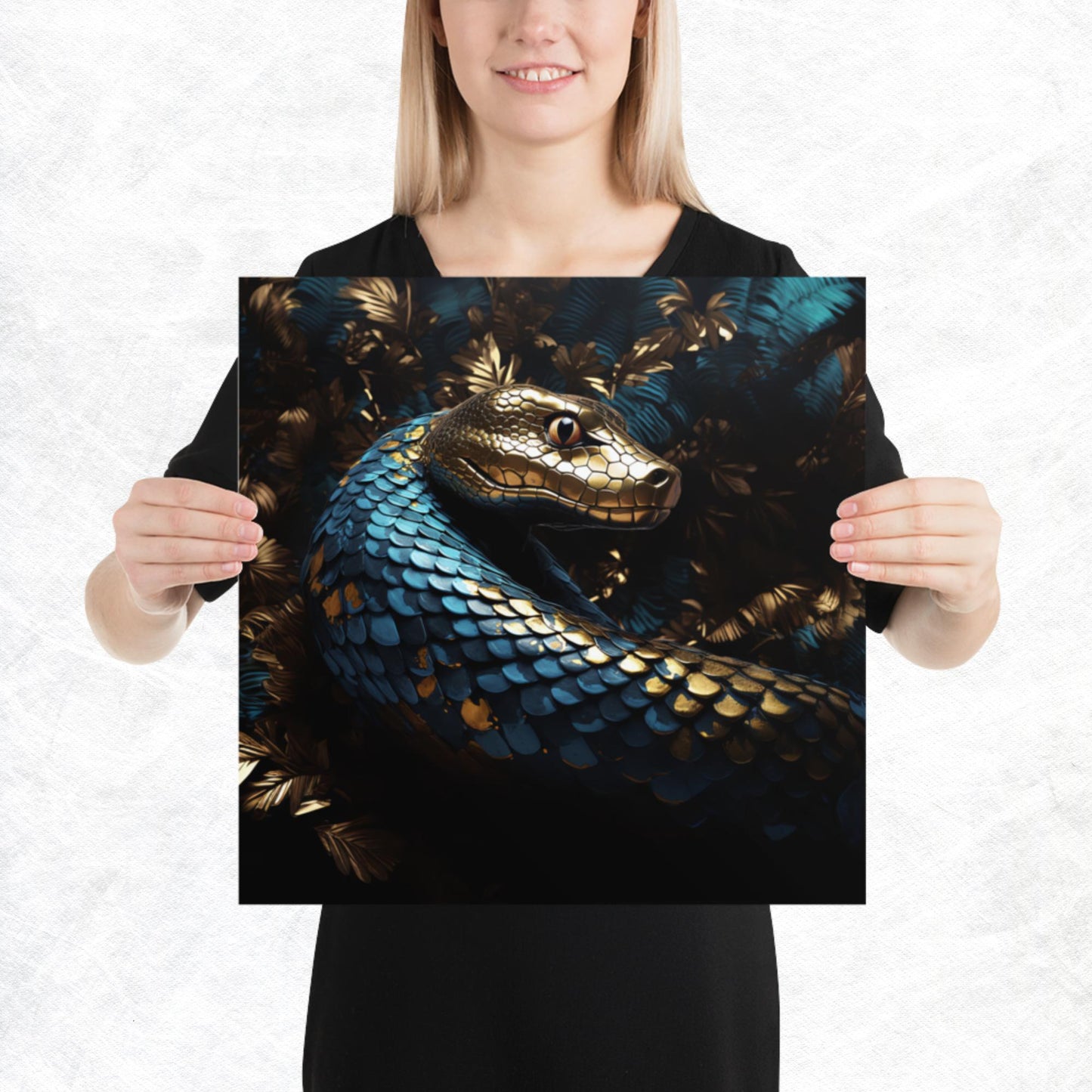 Blue Gold Snake Paper Poster