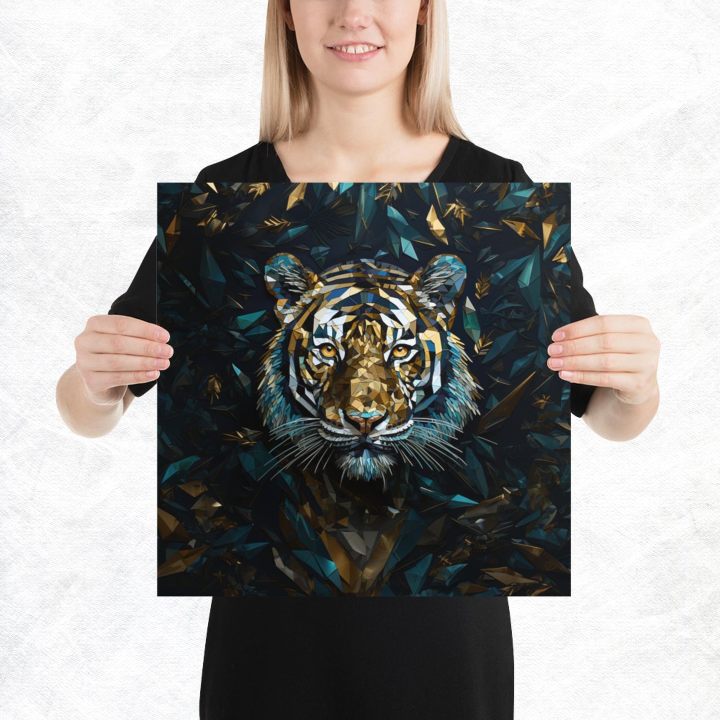 Blue Gold Tiger Paper Poster