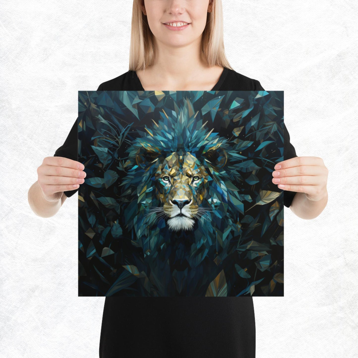 Blue Gold Lion Paper Poster