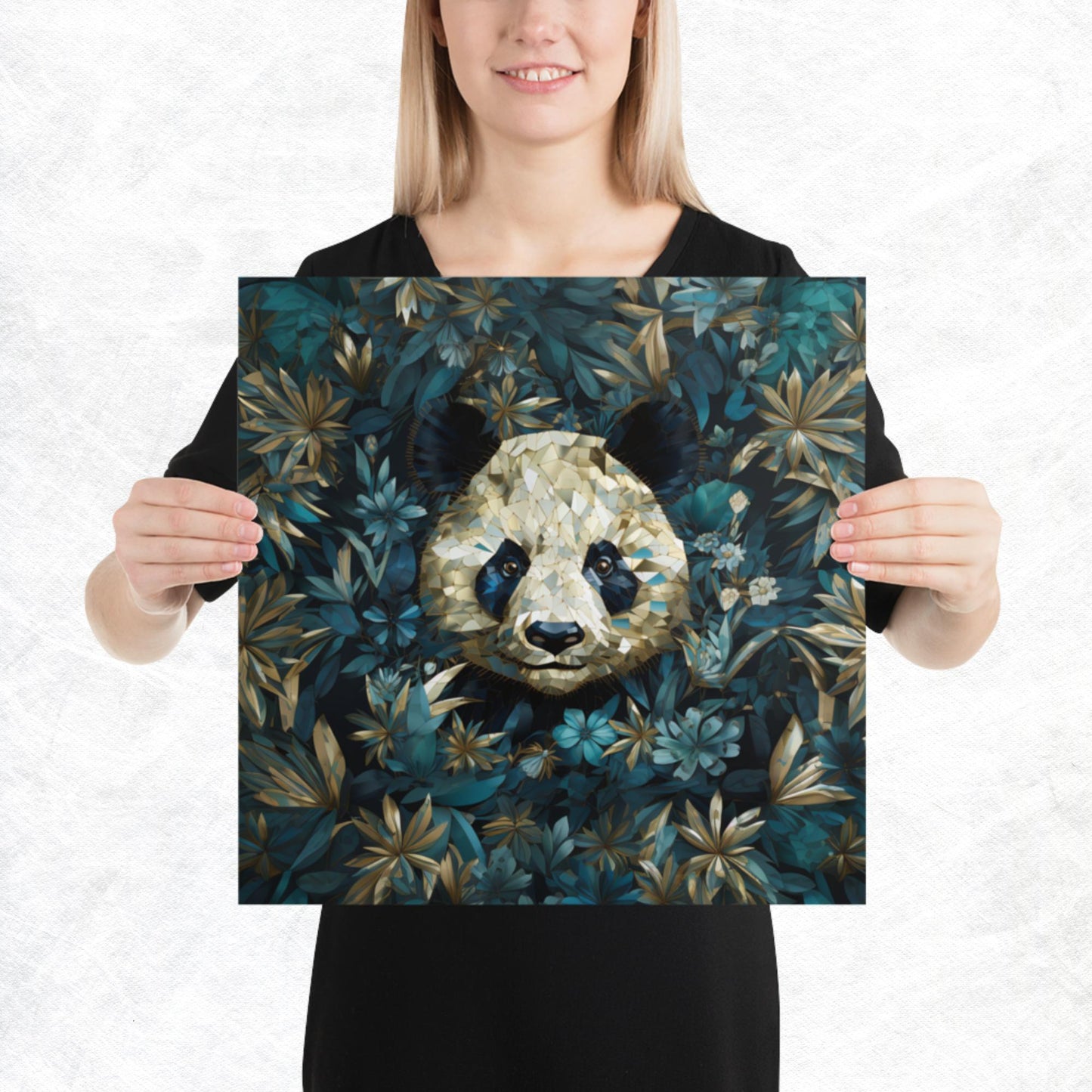Blue Gold Panda Paper Poster