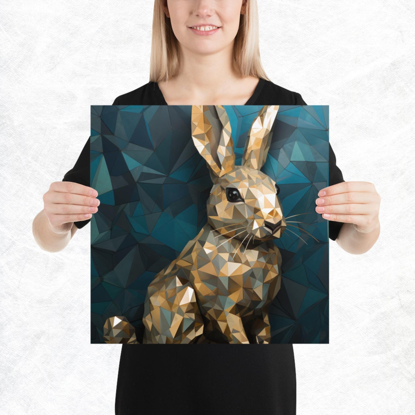 Blue Gold Rabbit Paper Poster