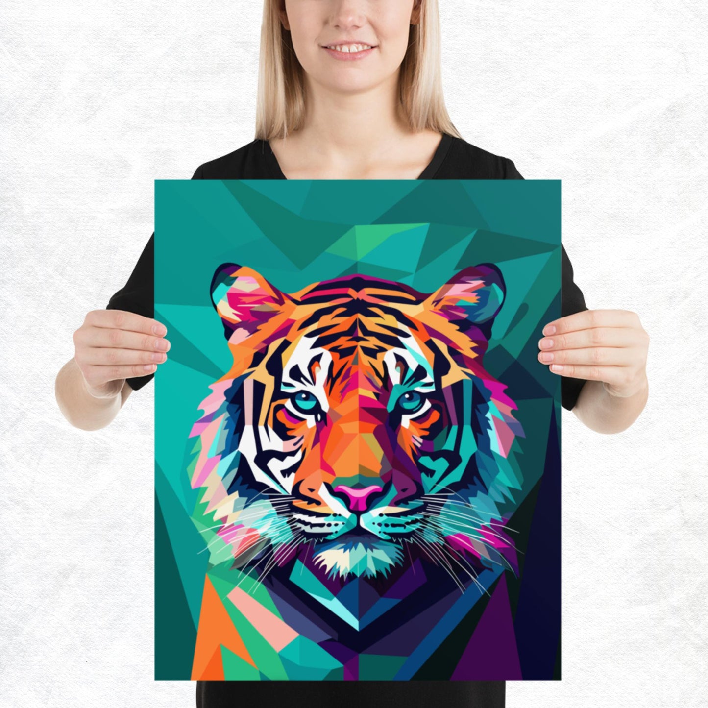 Green and Pink Tiger Paper Poster