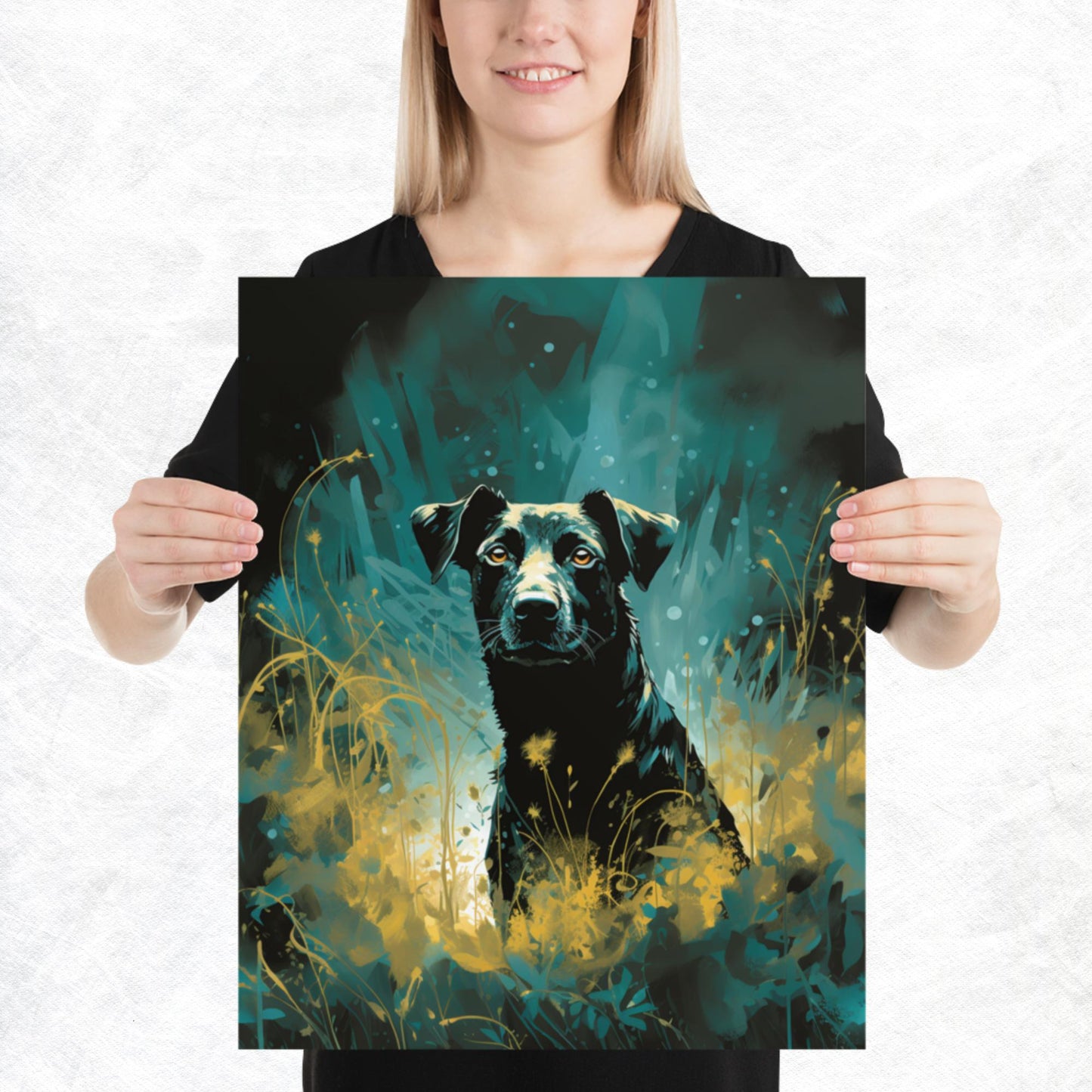 Dark Turquoise Dog Paper Poster