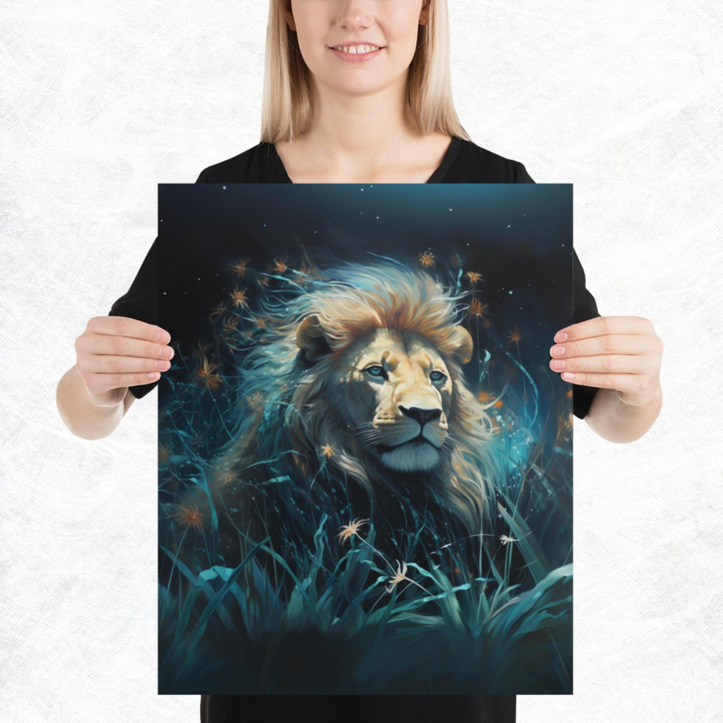 Dark Turquoise Lion Paper Poster