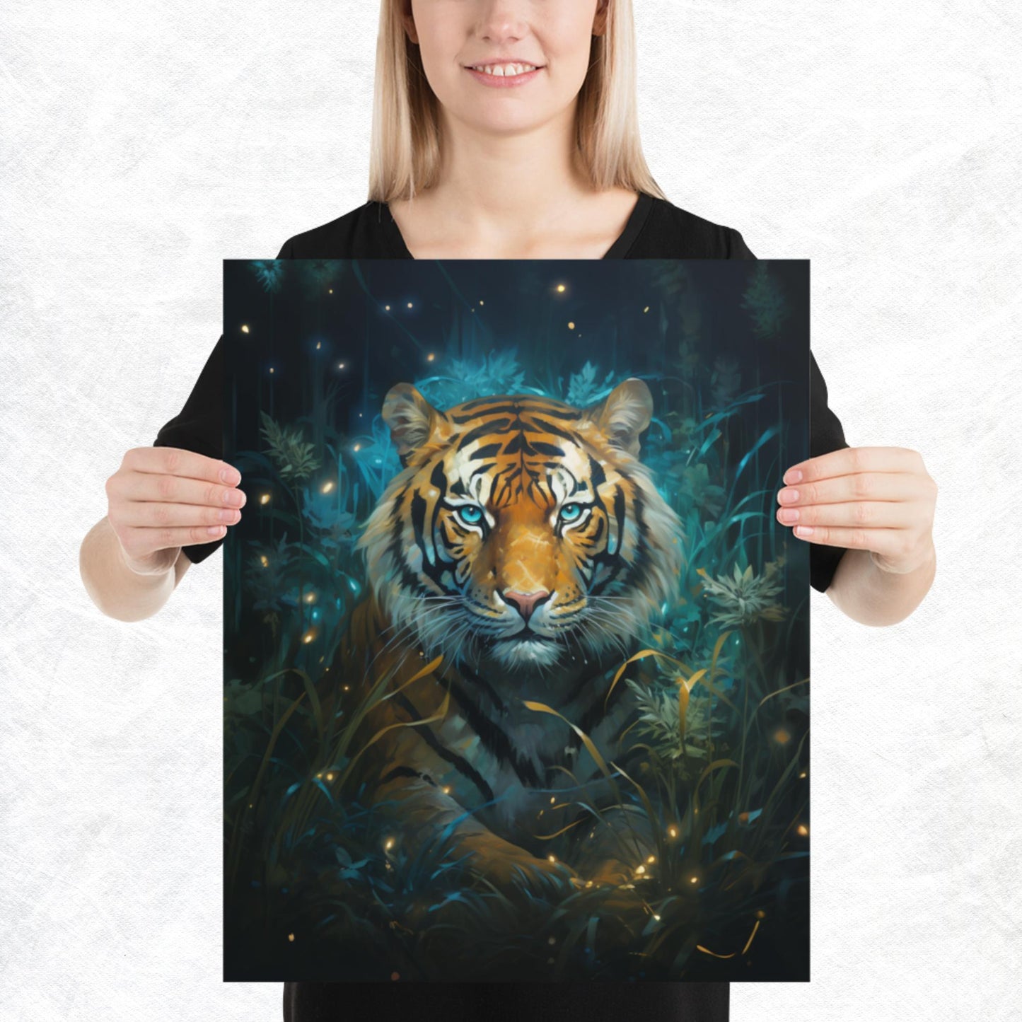 Dark Turquoise Tiger Paper Poster