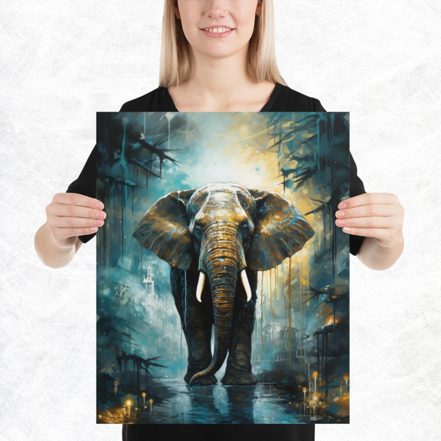 Dark Turquoise Elephant Paper Poster