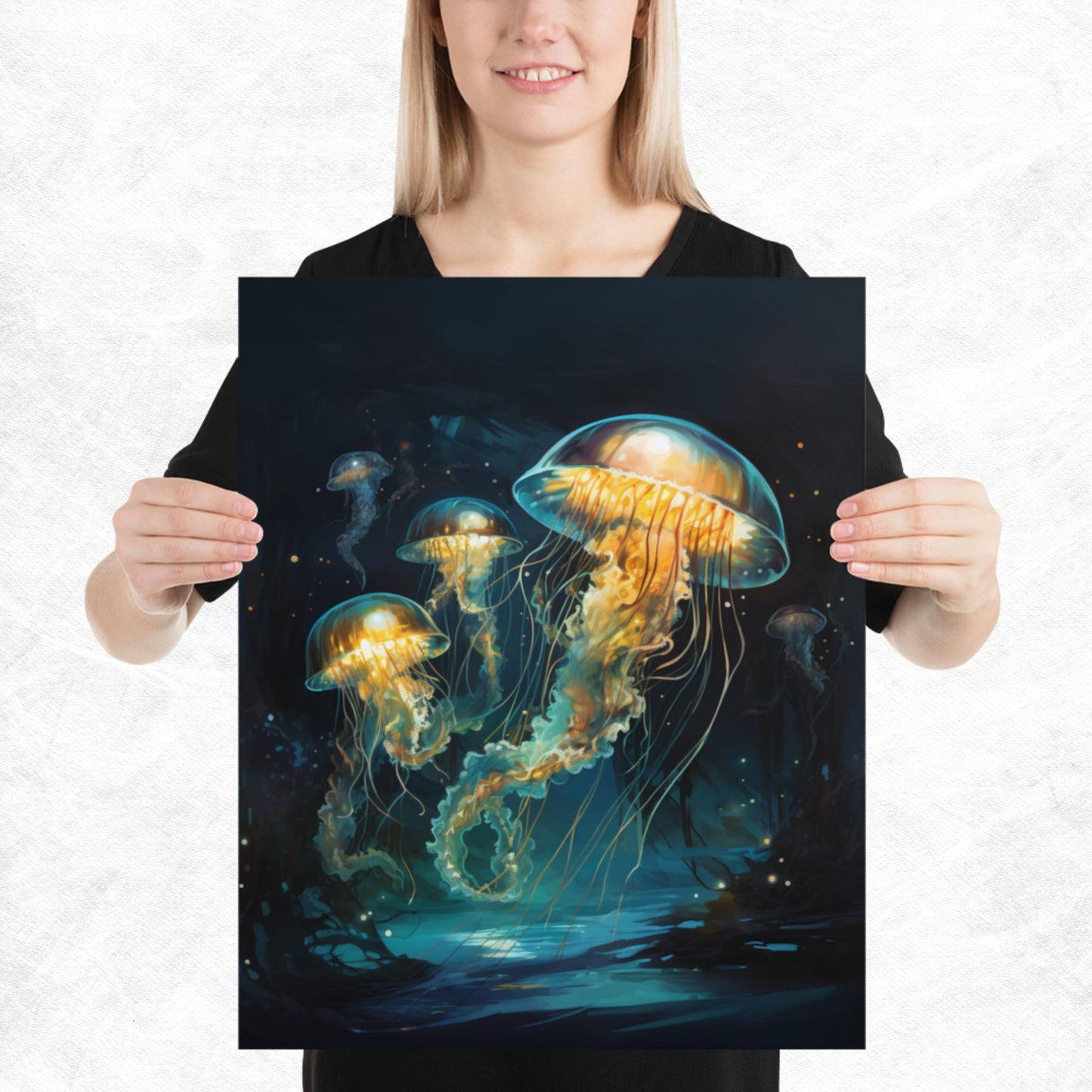 Dark Turquoise Jellyfish Paper Poster