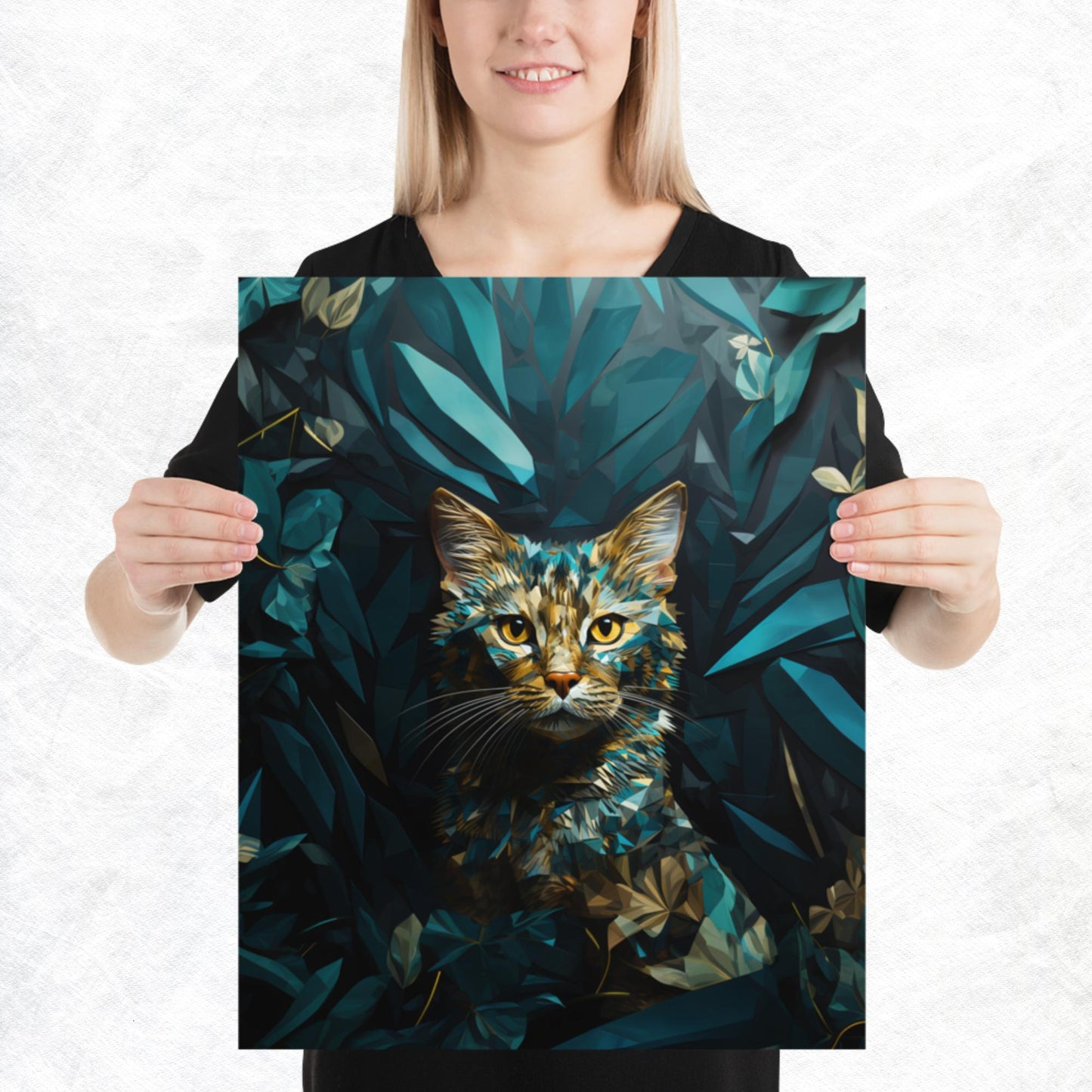 Blue Gold Cat Paper Poster