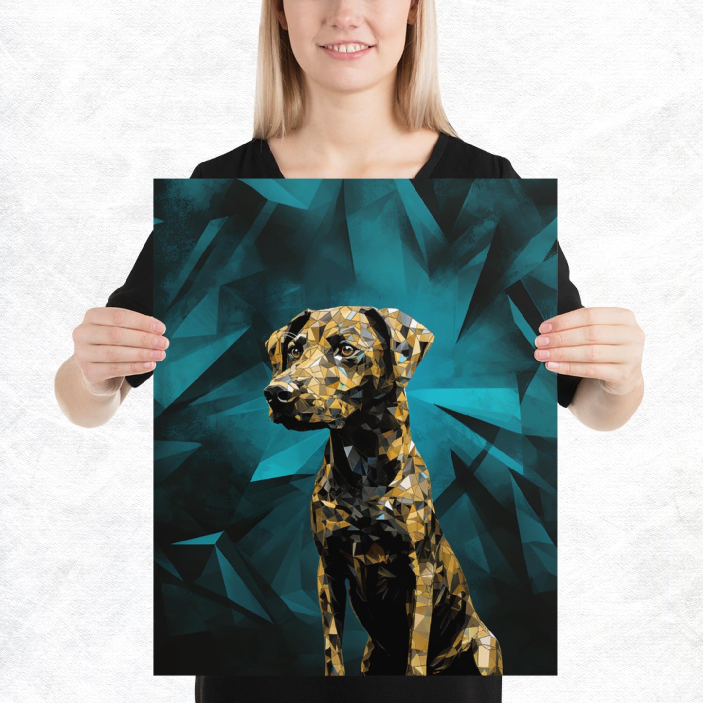 Blue Gold Dog Paper Poster