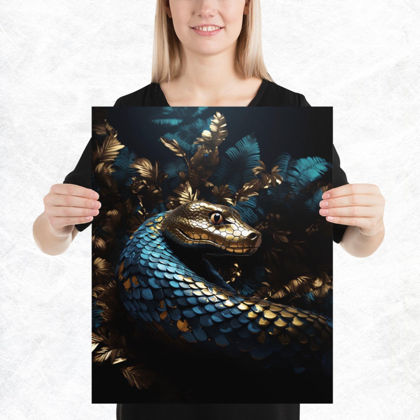 Blue Gold Snake Paper Poster
