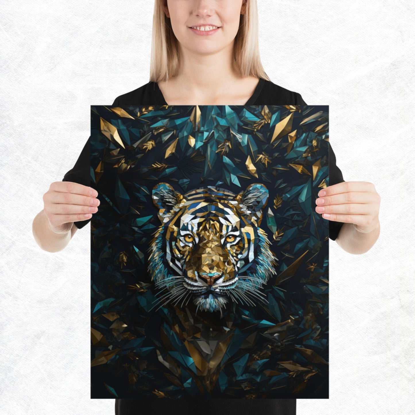 Blue Gold Tiger Paper Poster
