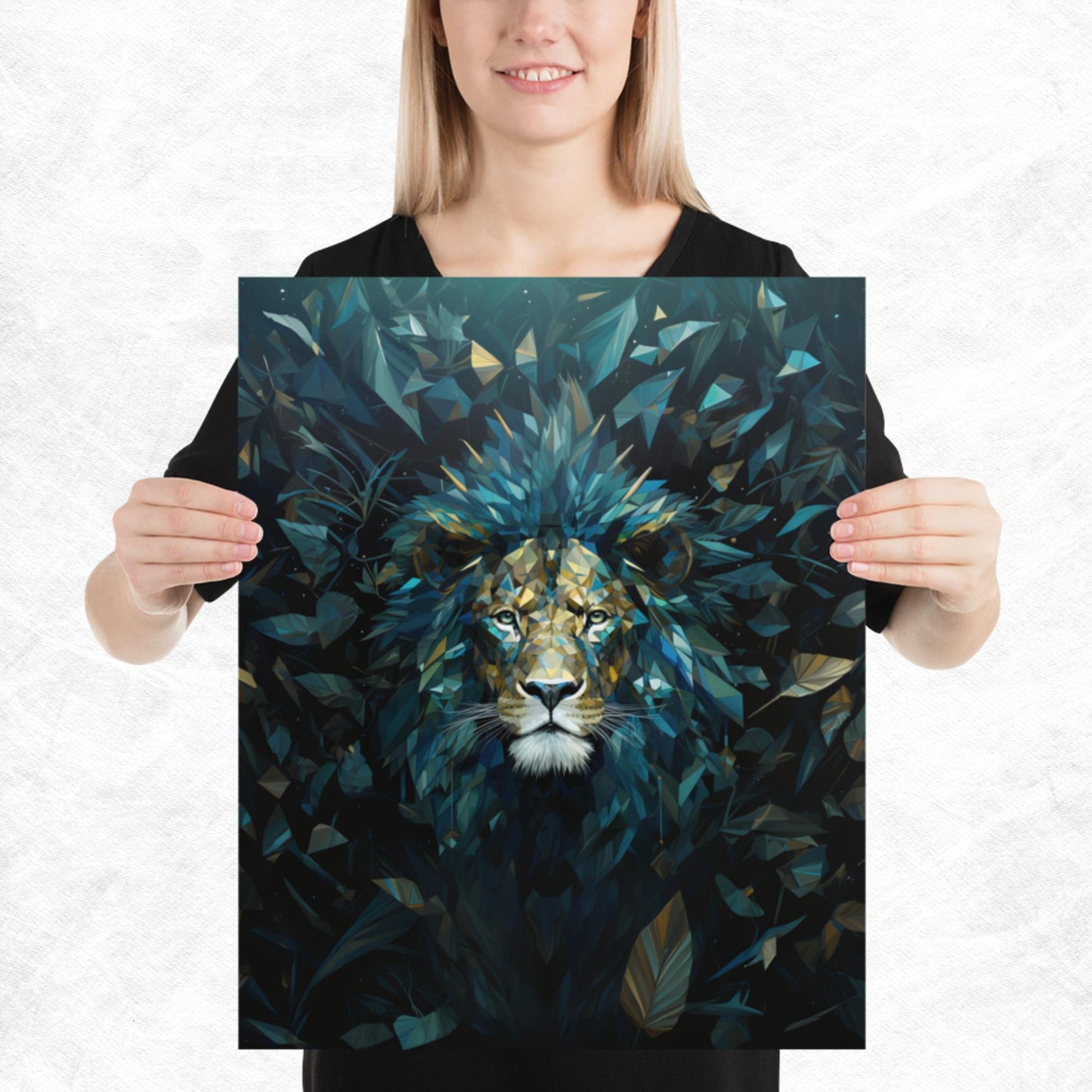 Blue Gold Lion Paper Poster