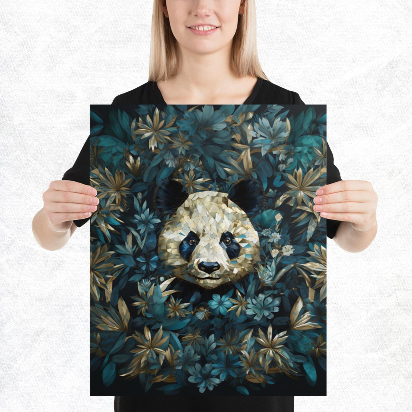 Blue Gold Panda Paper Poster