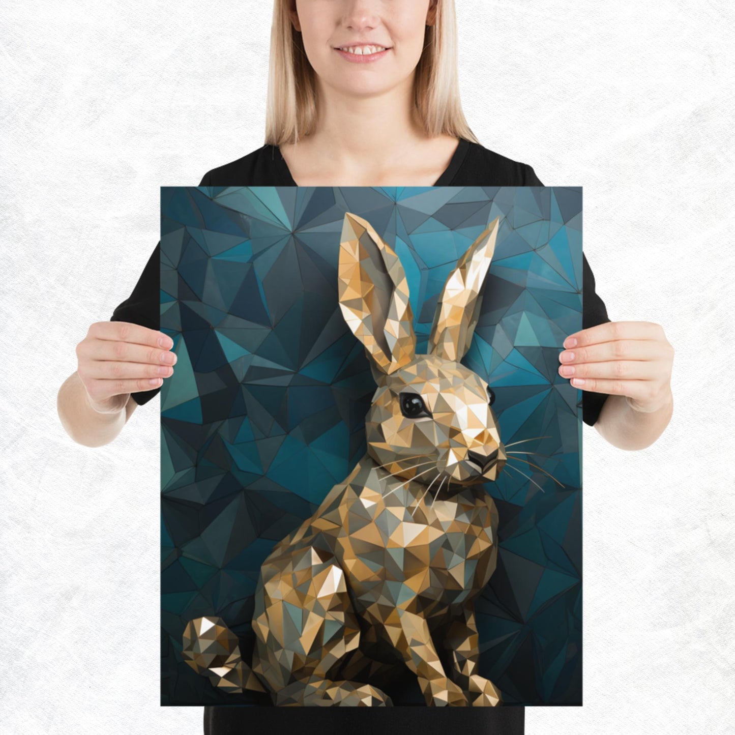Blue Gold Rabbit Paper Poster