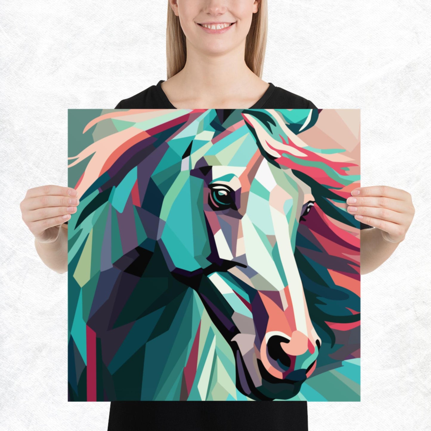 Green and Pink Horse Paper Poster