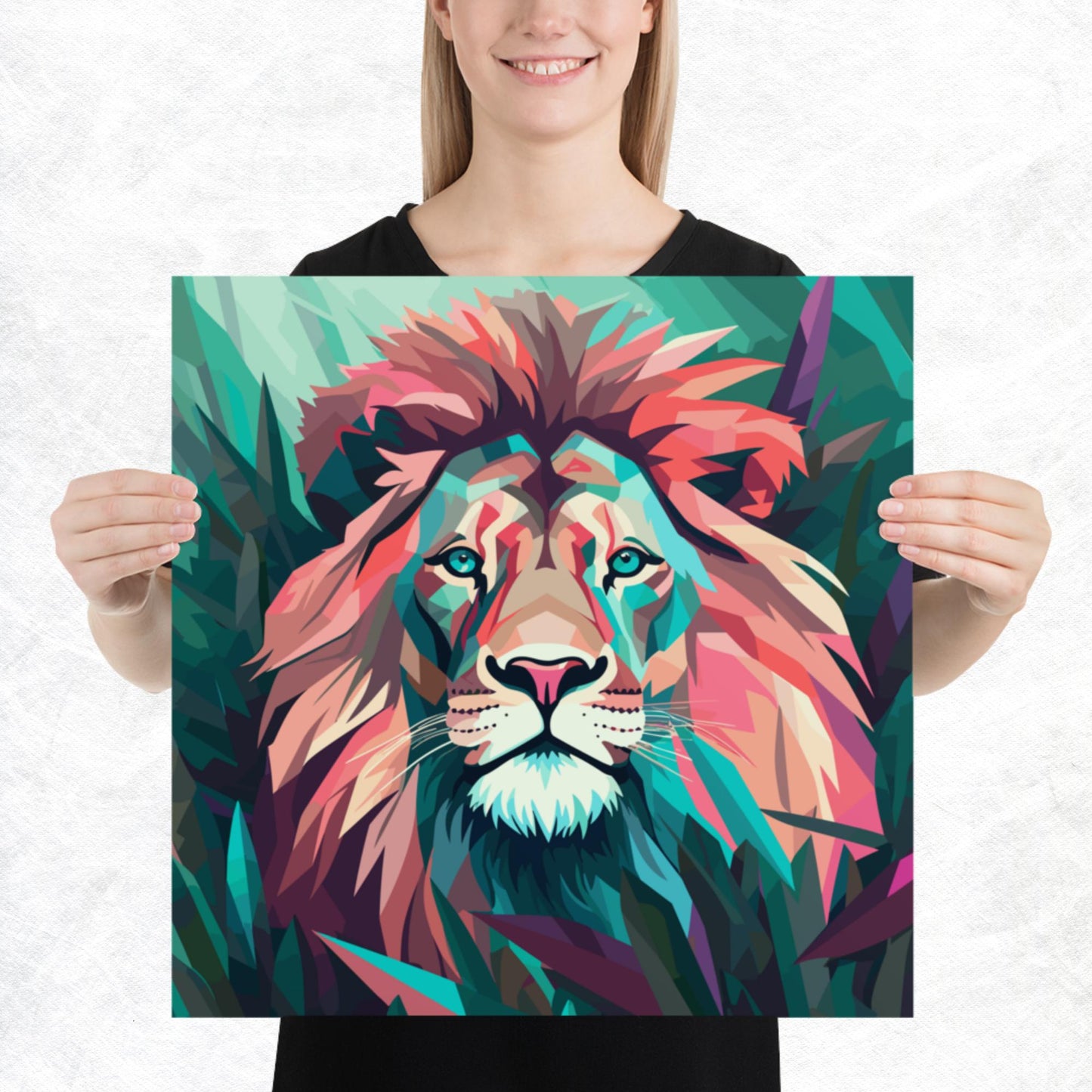 Green and Pink Lion Paper Poster