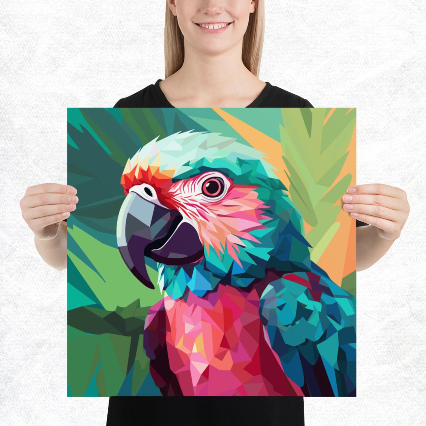 Green and Pink Parrot Paper Poster