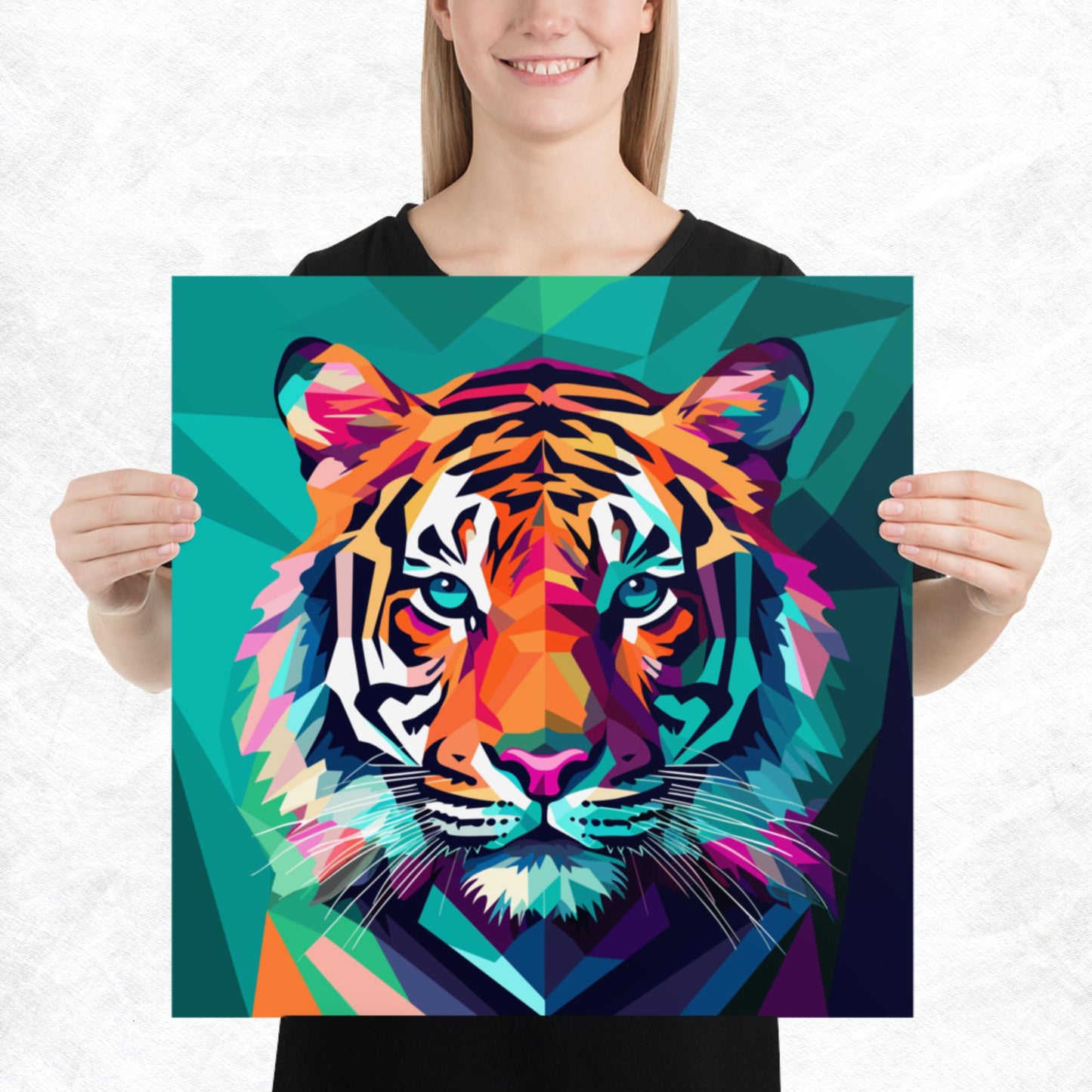 Green and Pink Tiger Paper Poster