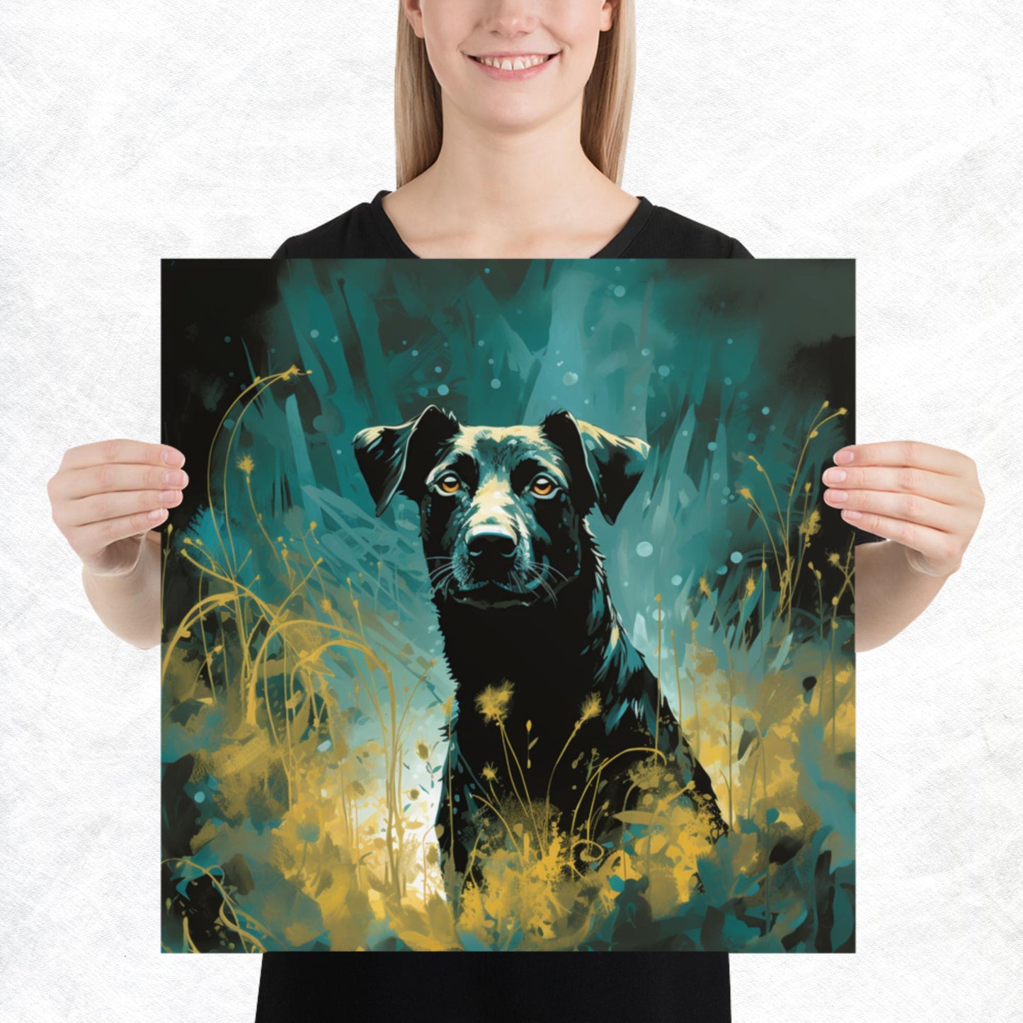 Dark Turquoise Dog Paper Poster