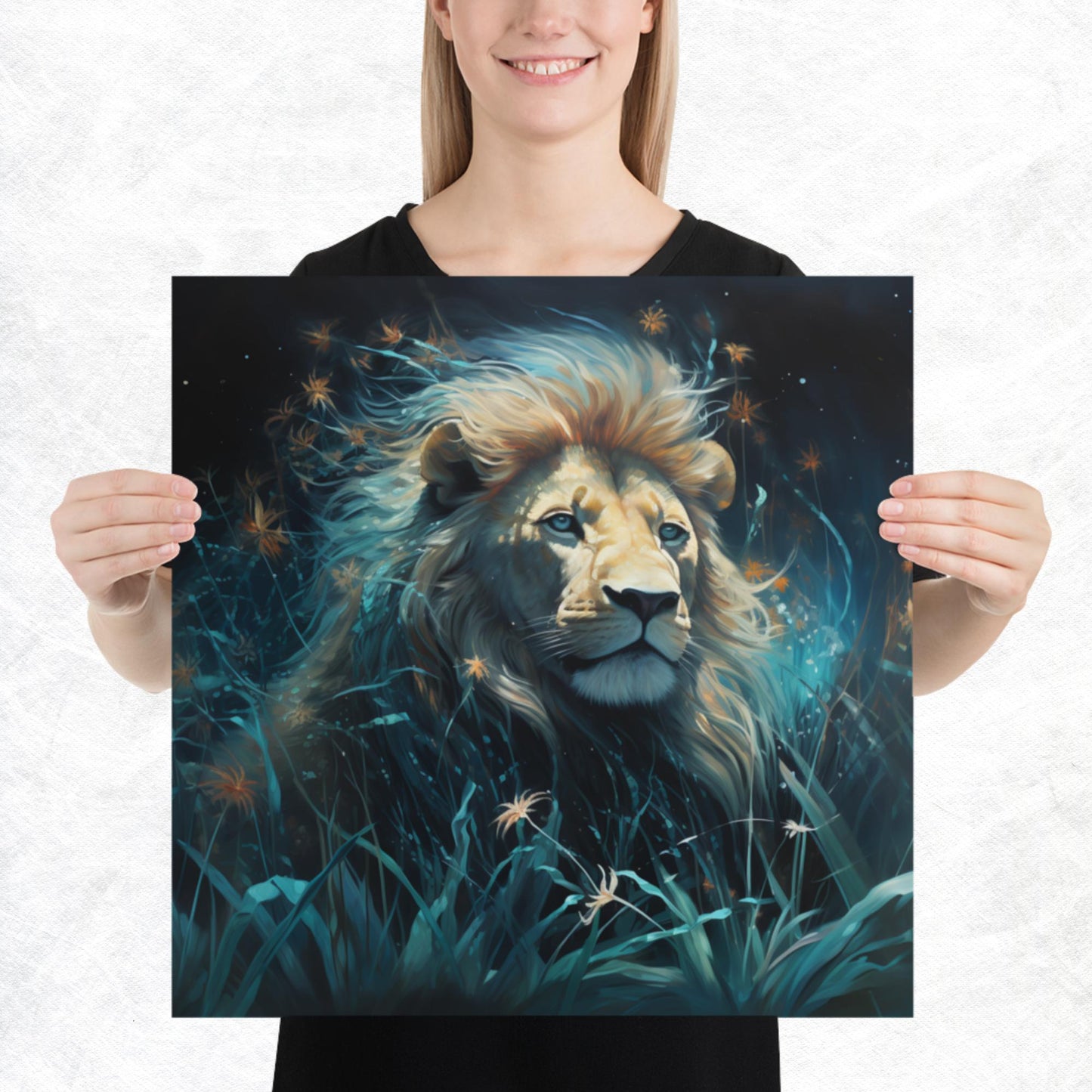 Dark Turquoise Lion Paper Poster