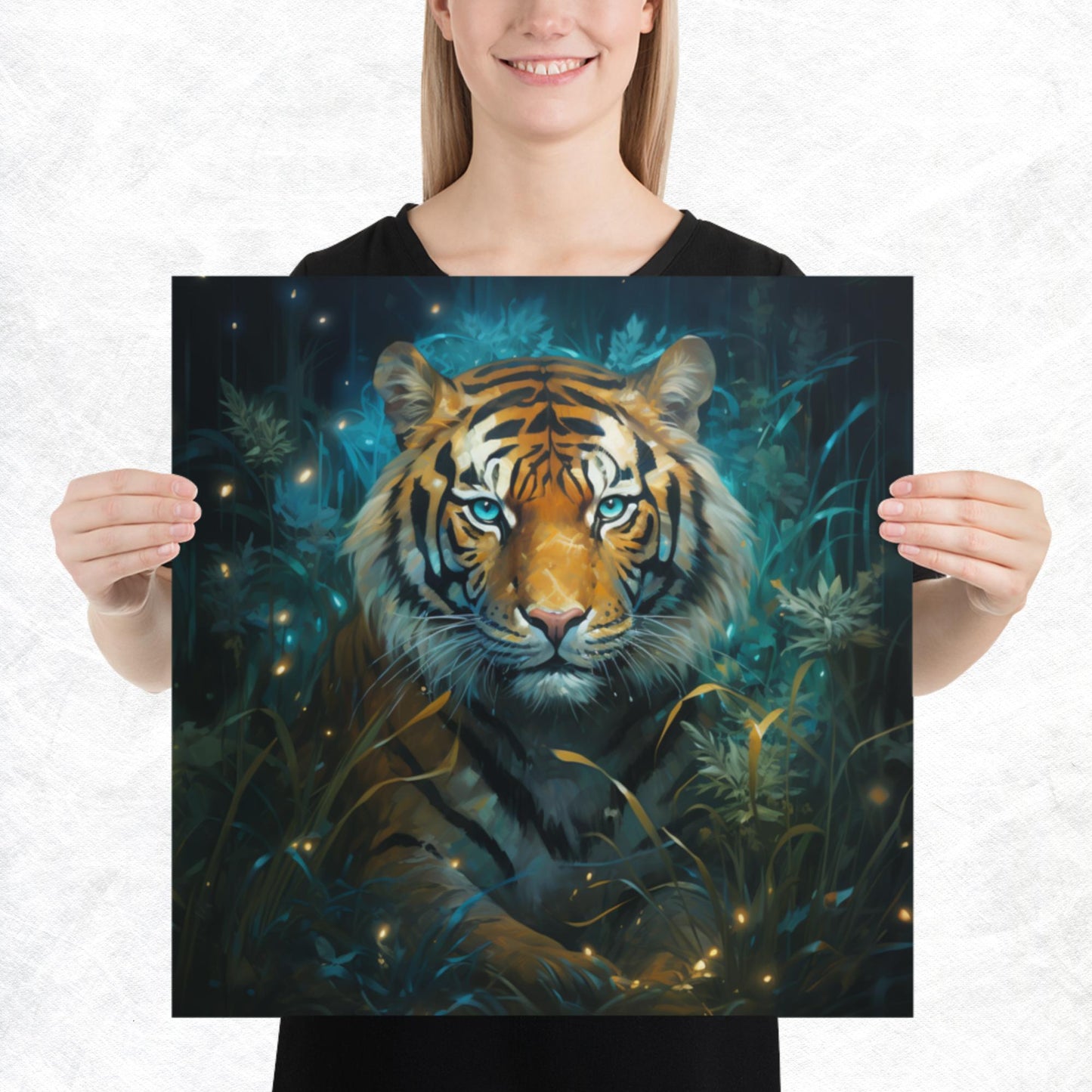 Dark Turquoise Tiger Paper Poster